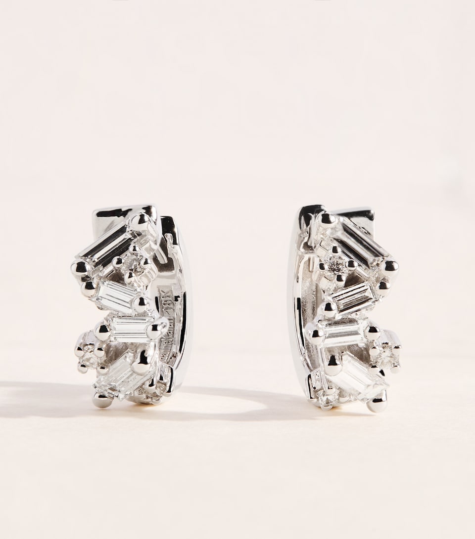 Suzanne Kalan White Gold and Diamond Frenzy Huggie Earrings Wg/wd