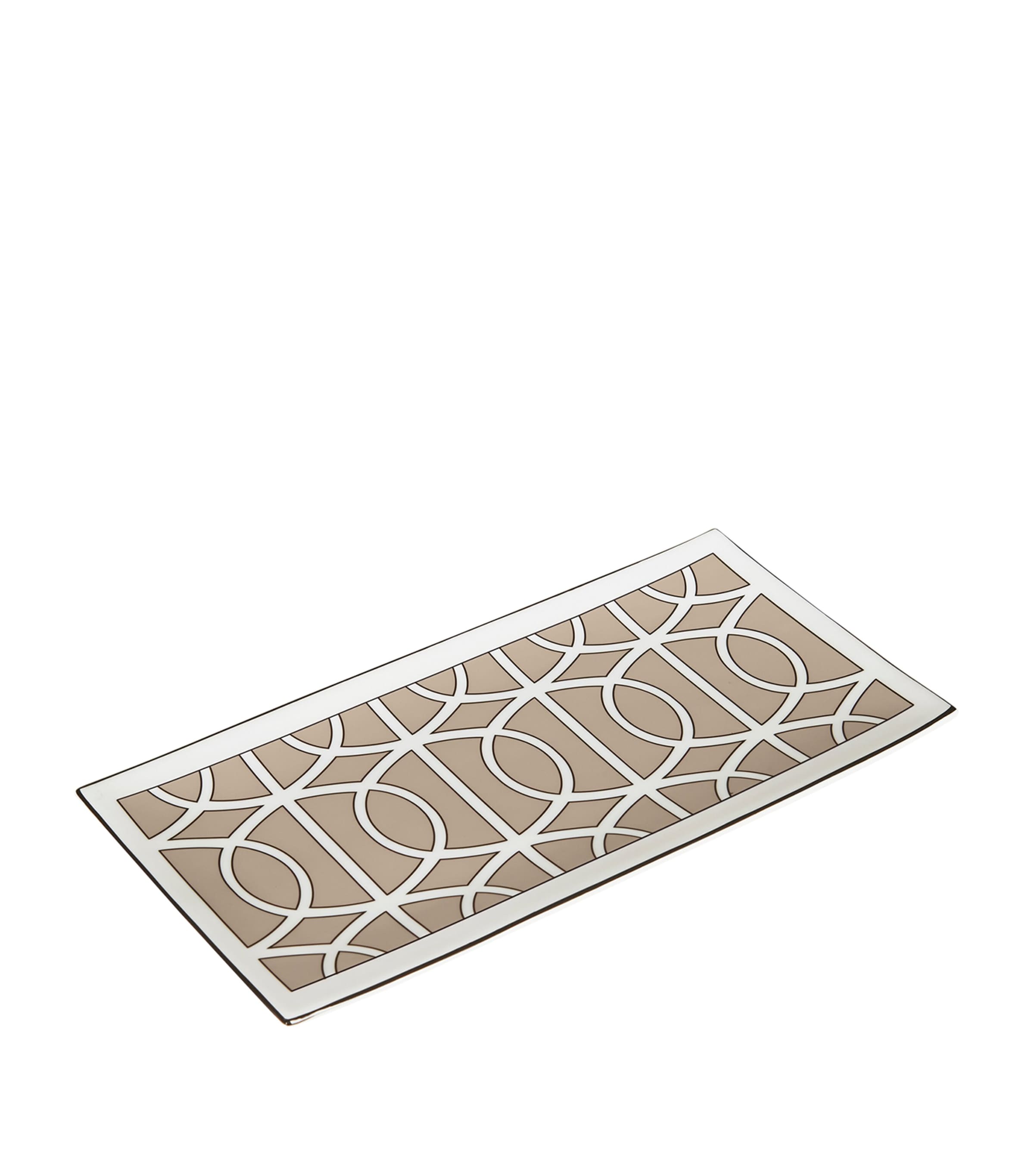 O.W.London Bone China Rectangular Loop Plate (29cm) Truffle/white