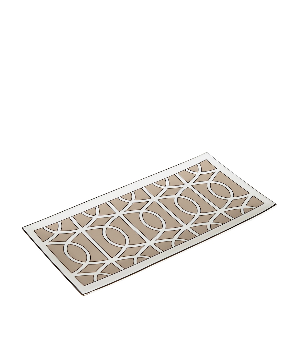 O.W.London Bone China Rectangular Loop Plate (29cm) Truffle/white