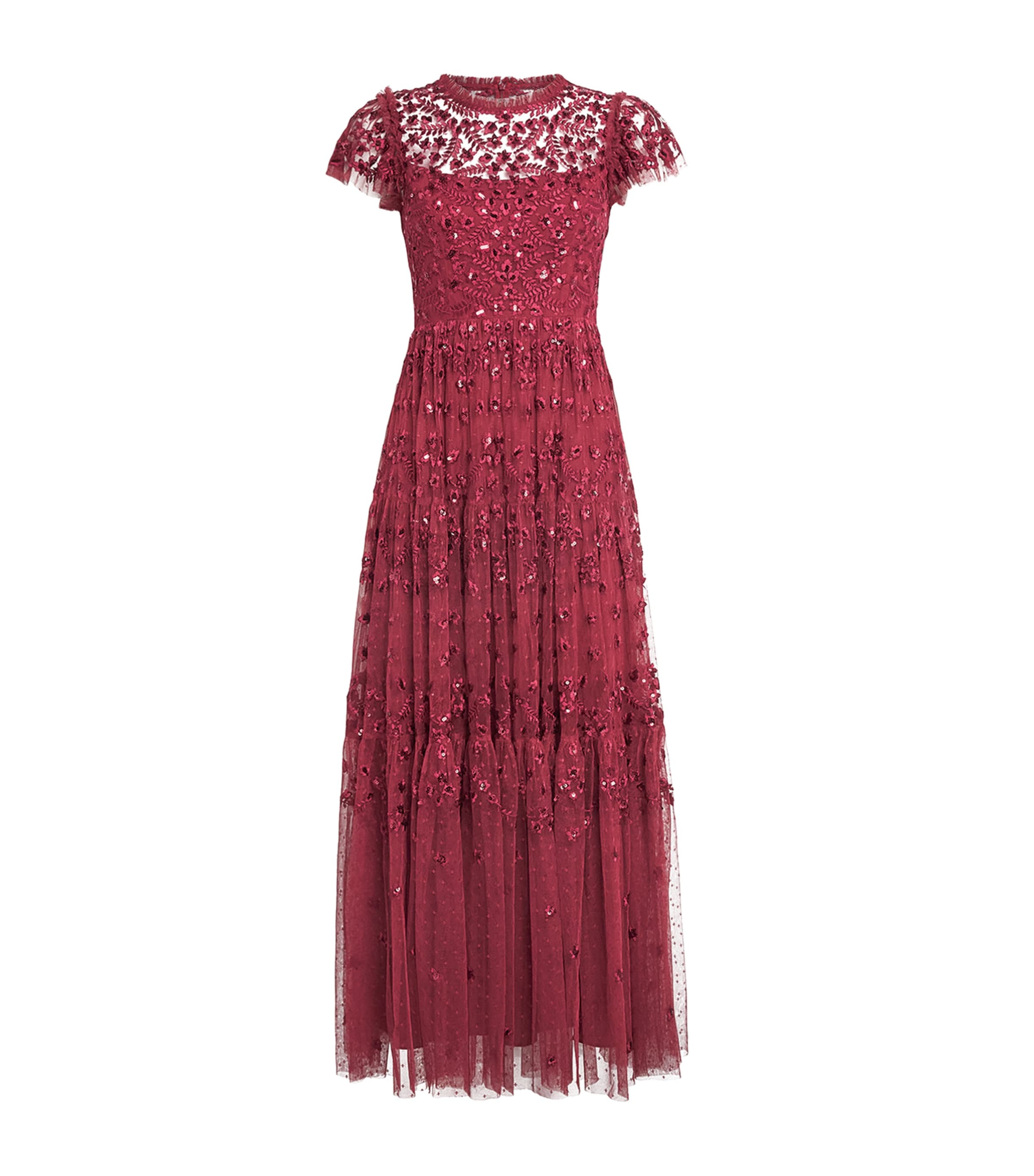 Needle & Thread Womens Clover Midi Dress Garnet