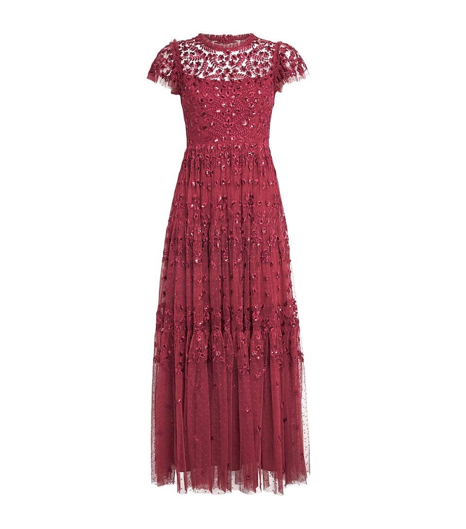 Needle & Thread Womens Clover Midi Dress Garnet