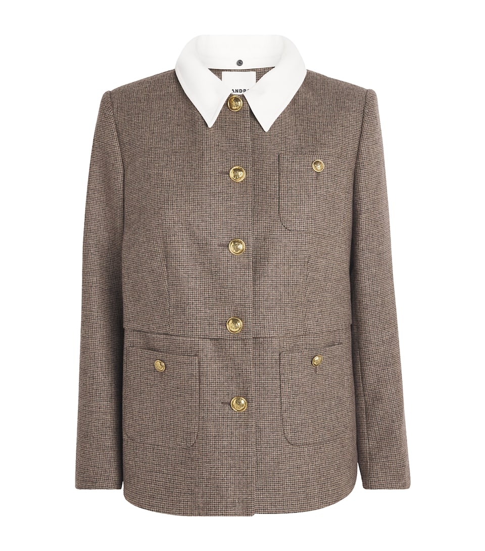 Wool-Blend Houndstooth Jacket