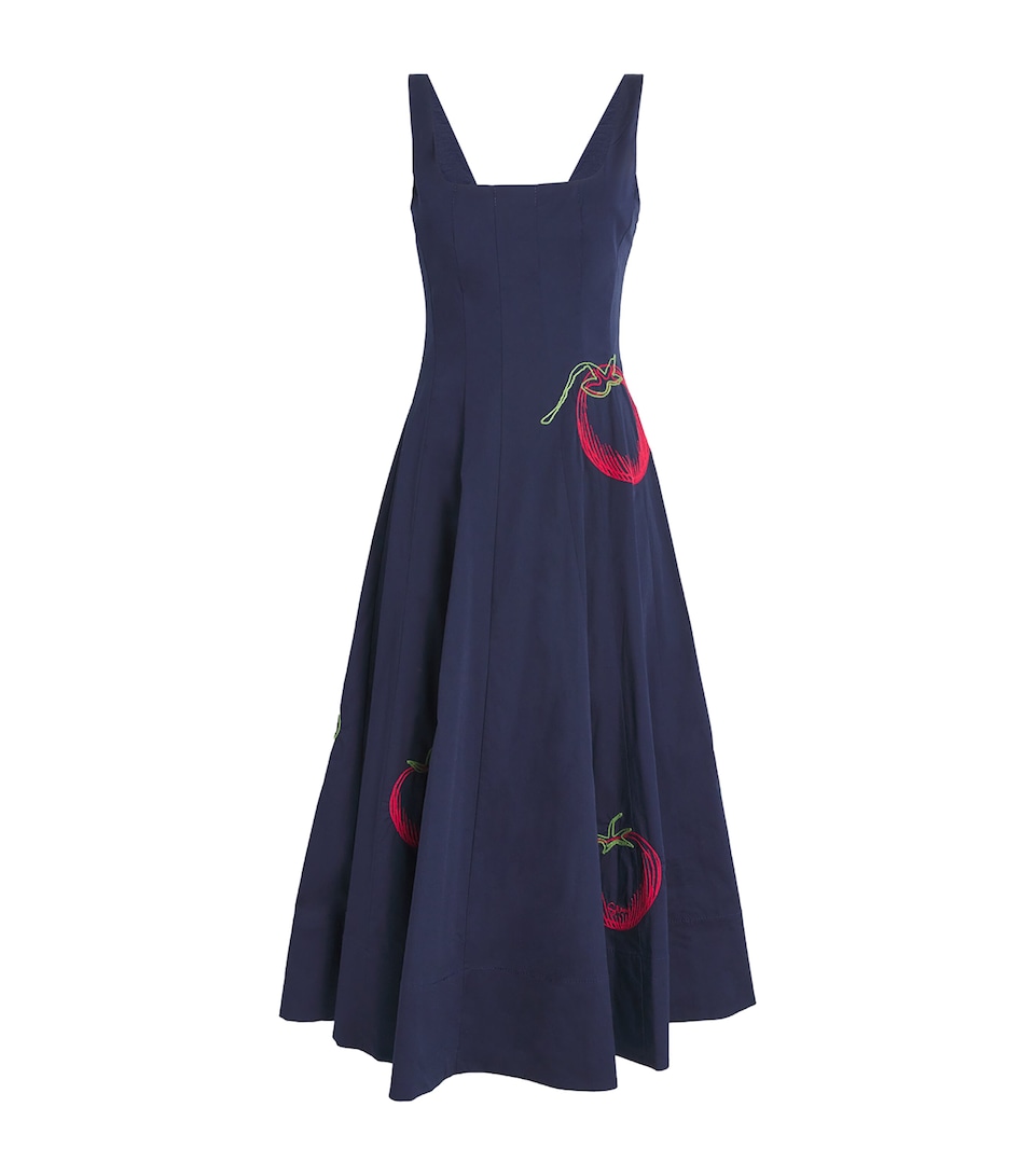 Tomato-Embroidered Wells Midi Dress