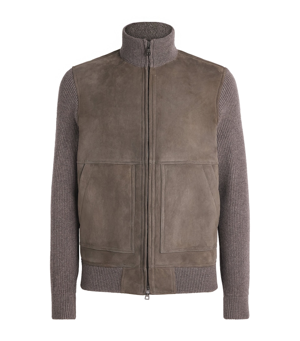 Fioroni Cashmere Mens Suede-Wool Bomber Jacket