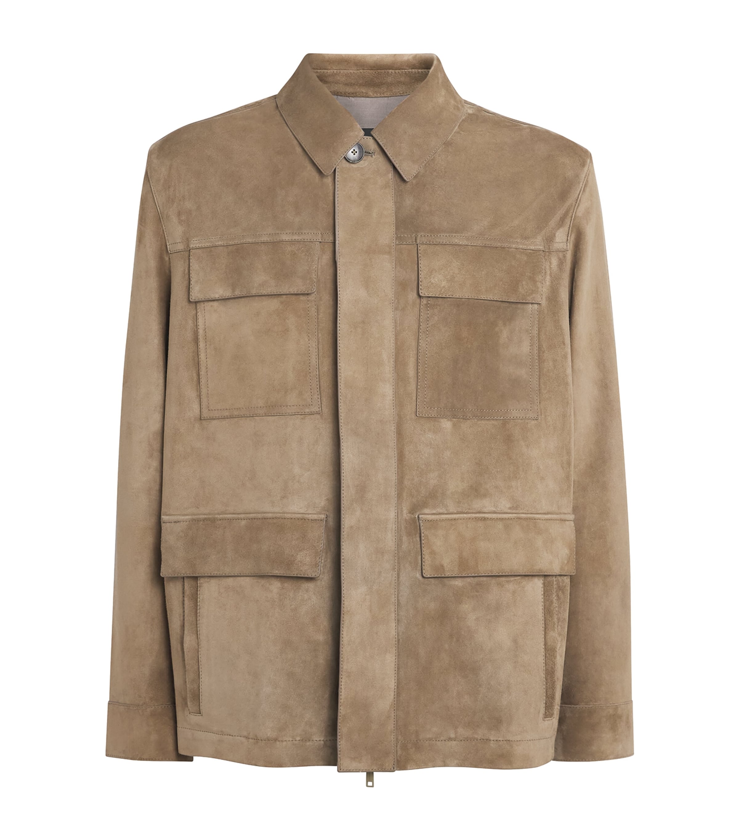 Yves Salomon Mens Suede Zip-Up Jacket Seigle