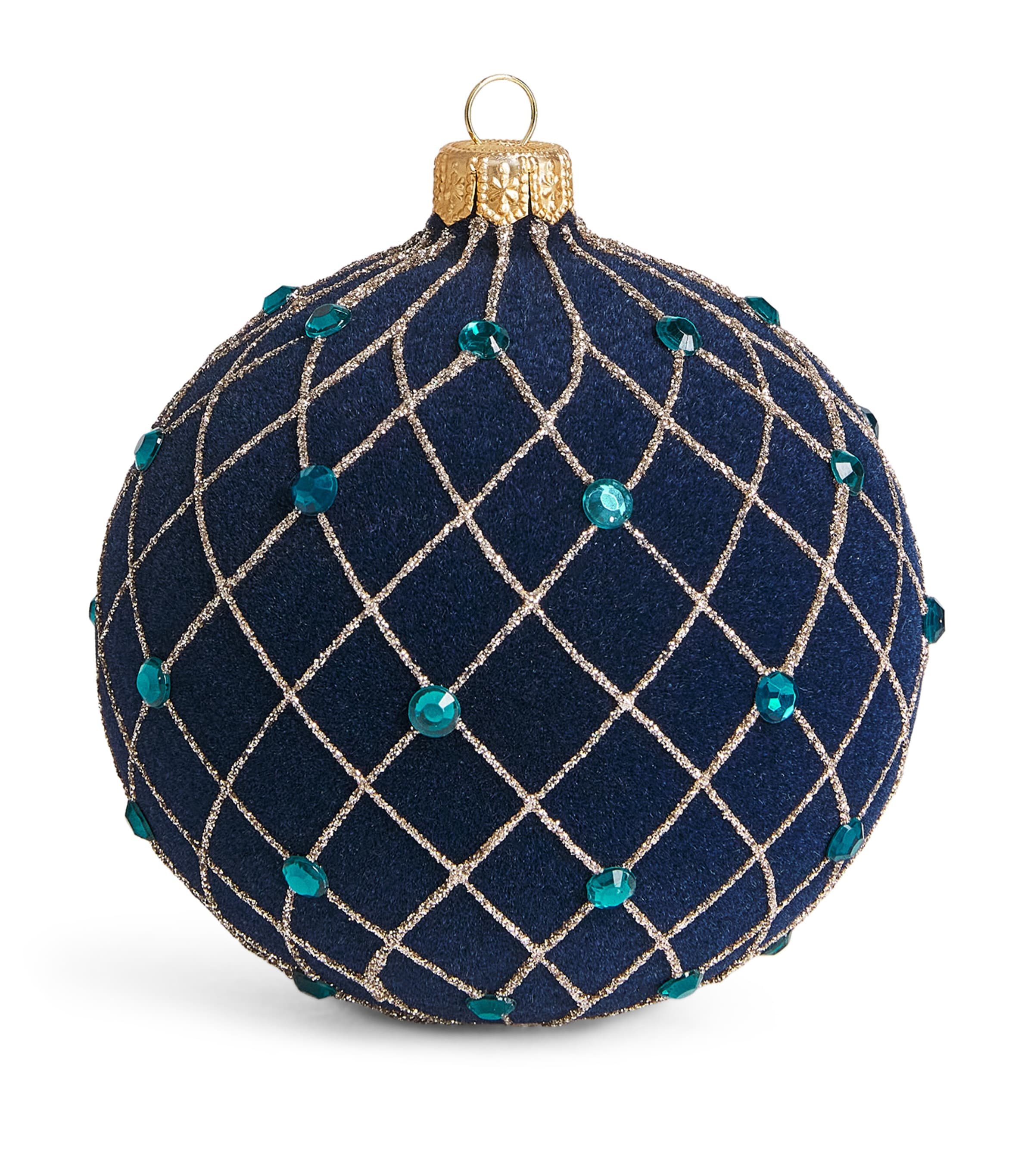 Harrods Glitter Criss-Cross Bauble Navy Blue Velvet