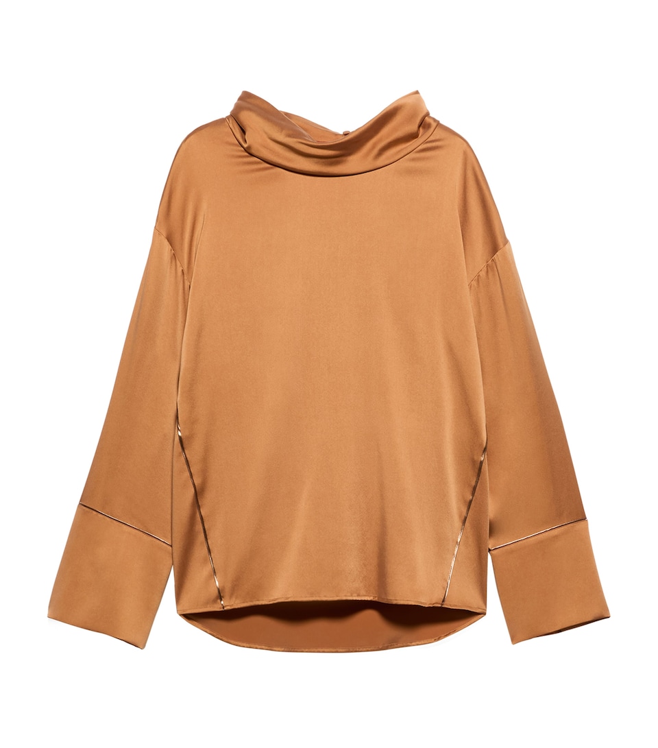 Stretch-Silk Cowl-Neck Blouse