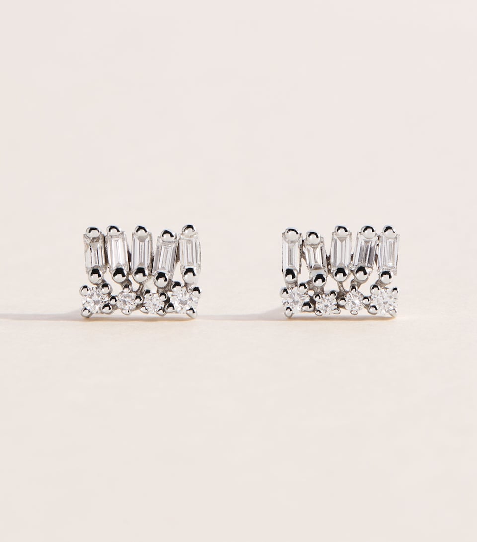 Suzanne Kalan White Gold and Diamond Short Stack Stud Earrings Wg/wd