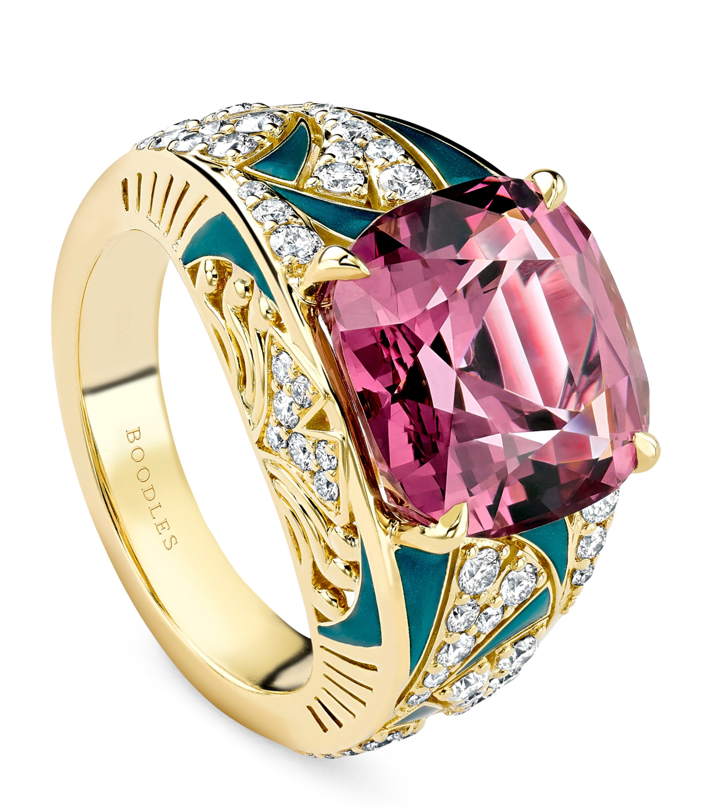 Yellow Gold, Purple Garnet and Diamond A Family Journey Prague Ring