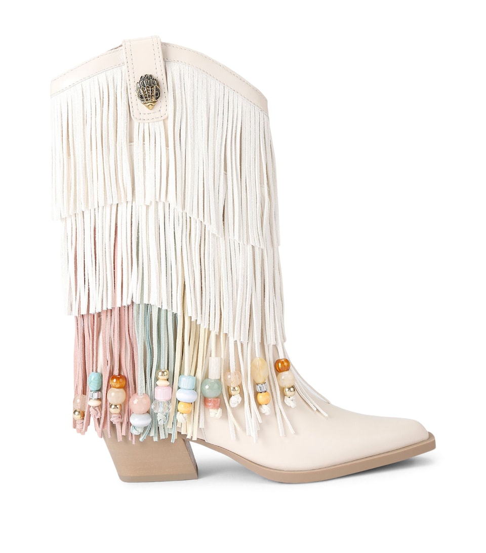 Kurt Geiger London Leather Fringed Cowboy Boots 50 Cream Comb
