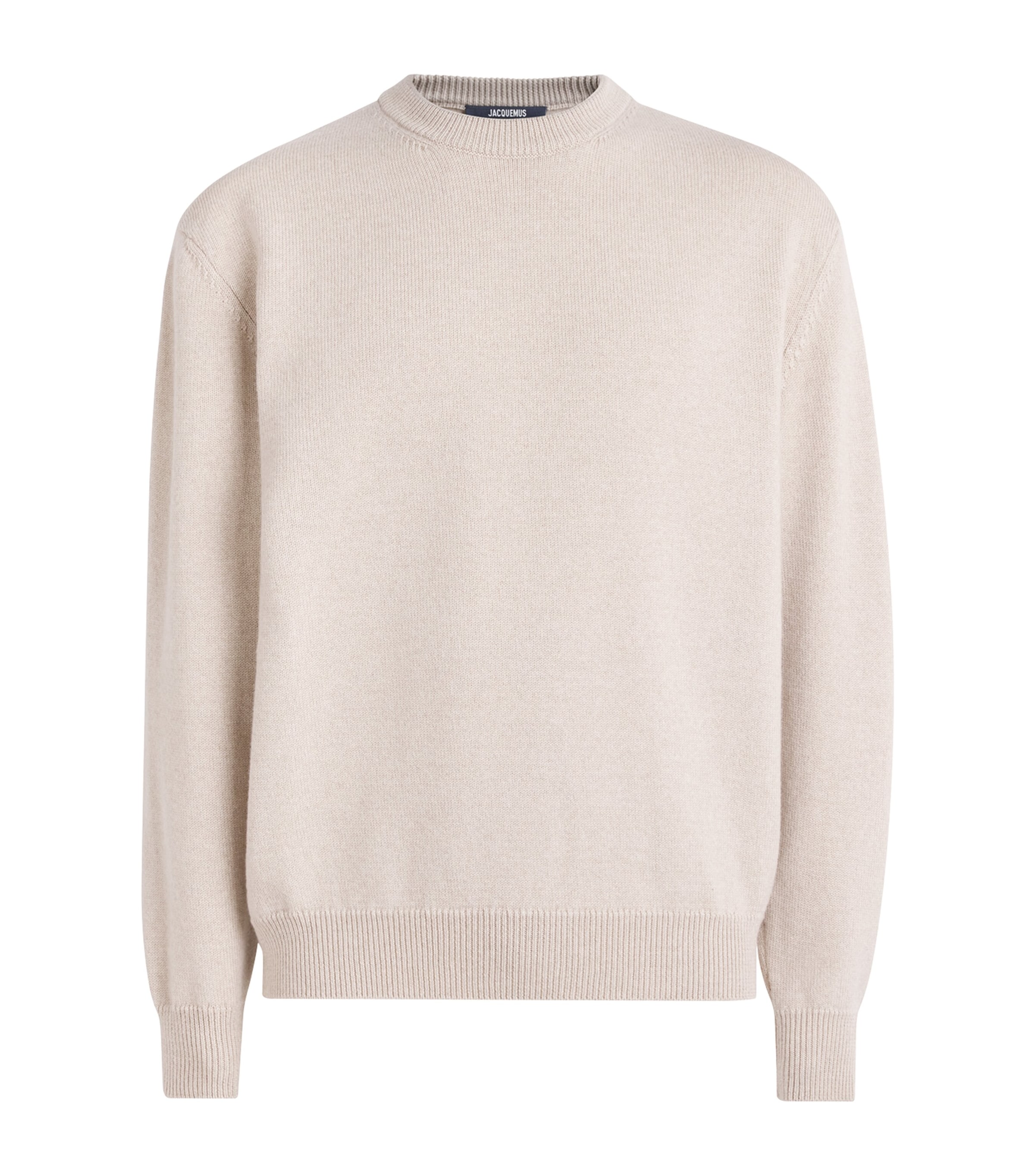 Jacquemus Mens Stretch-Merino Wool Logo Sweater Light Beige
