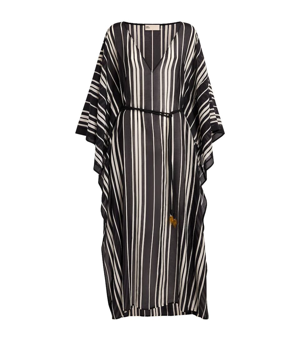 Tory Burch Womens Cotton-Silk Kaftan Black Stripe