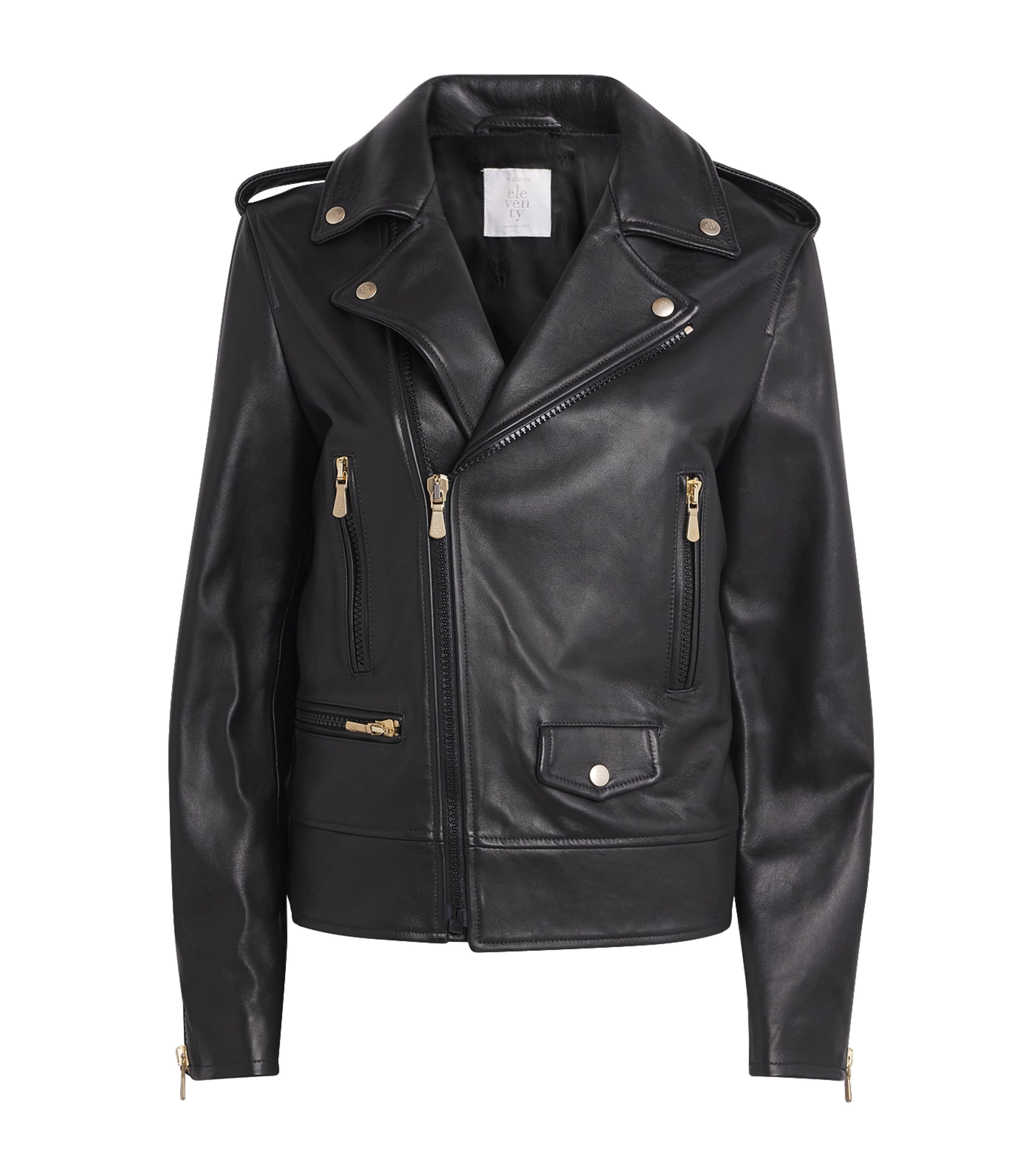 Eleventy Womens Biker Leather Jacket Nero