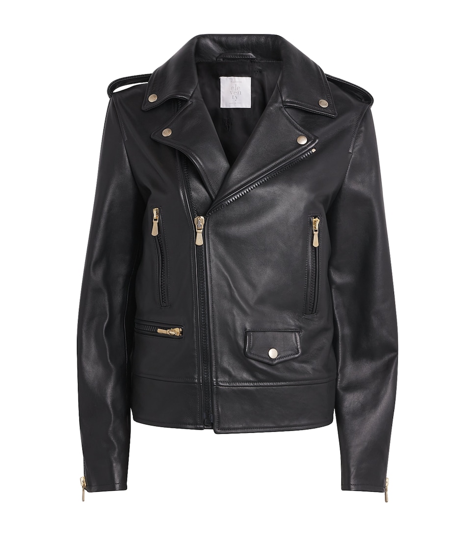 Eleventy Womens Biker Leather Jacket Nero