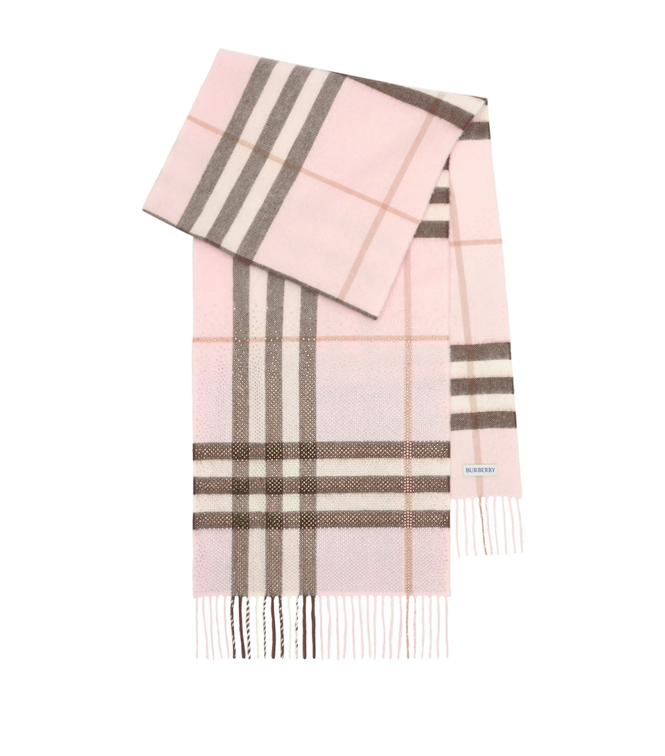 Burberry Cashmere Embellished Check Scarf Bow Pink