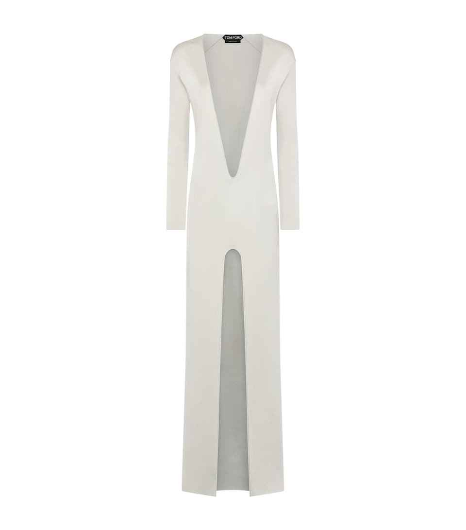TOM FORD Womens Knitted Plunge-Neck Maxi Dress Tcp