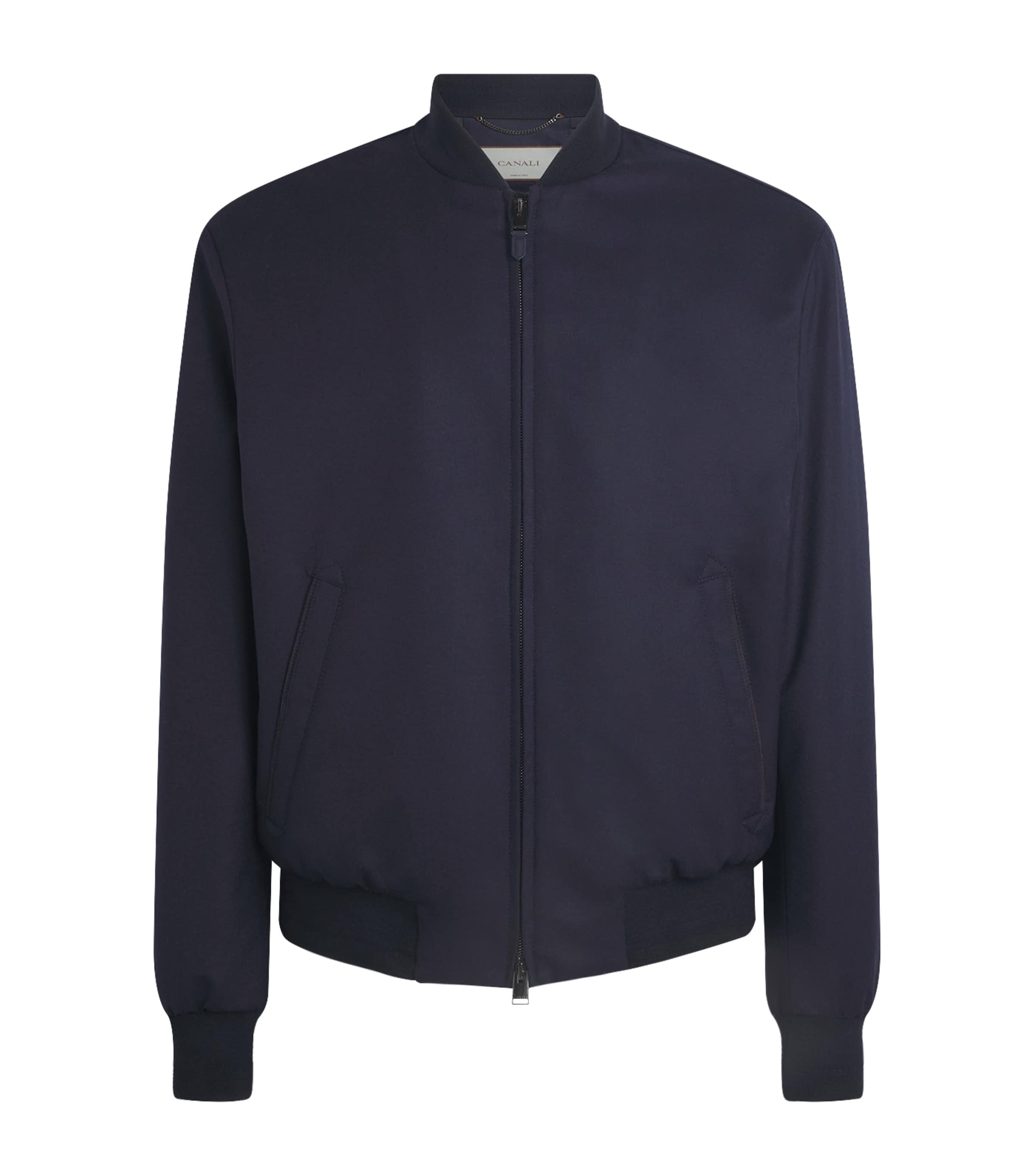Canali Mens Wool Bomber Jacket Navy