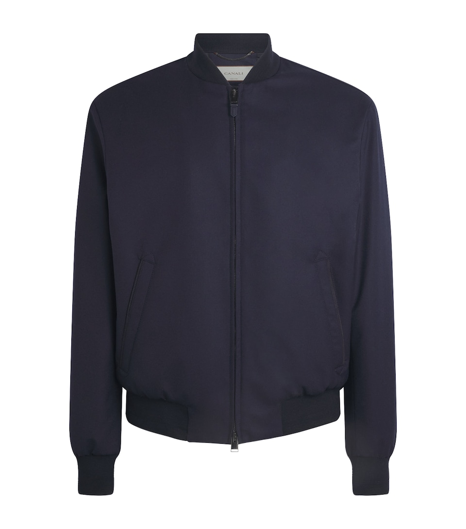 Canali Mens Wool Bomber Jacket Navy