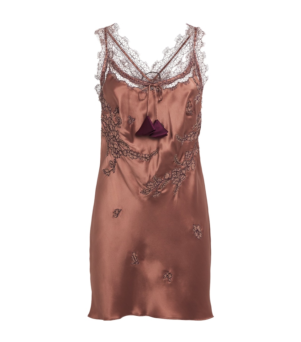 TORLOWEI Womens Silk Patsy Mini Slip Dress Mocha/raisin