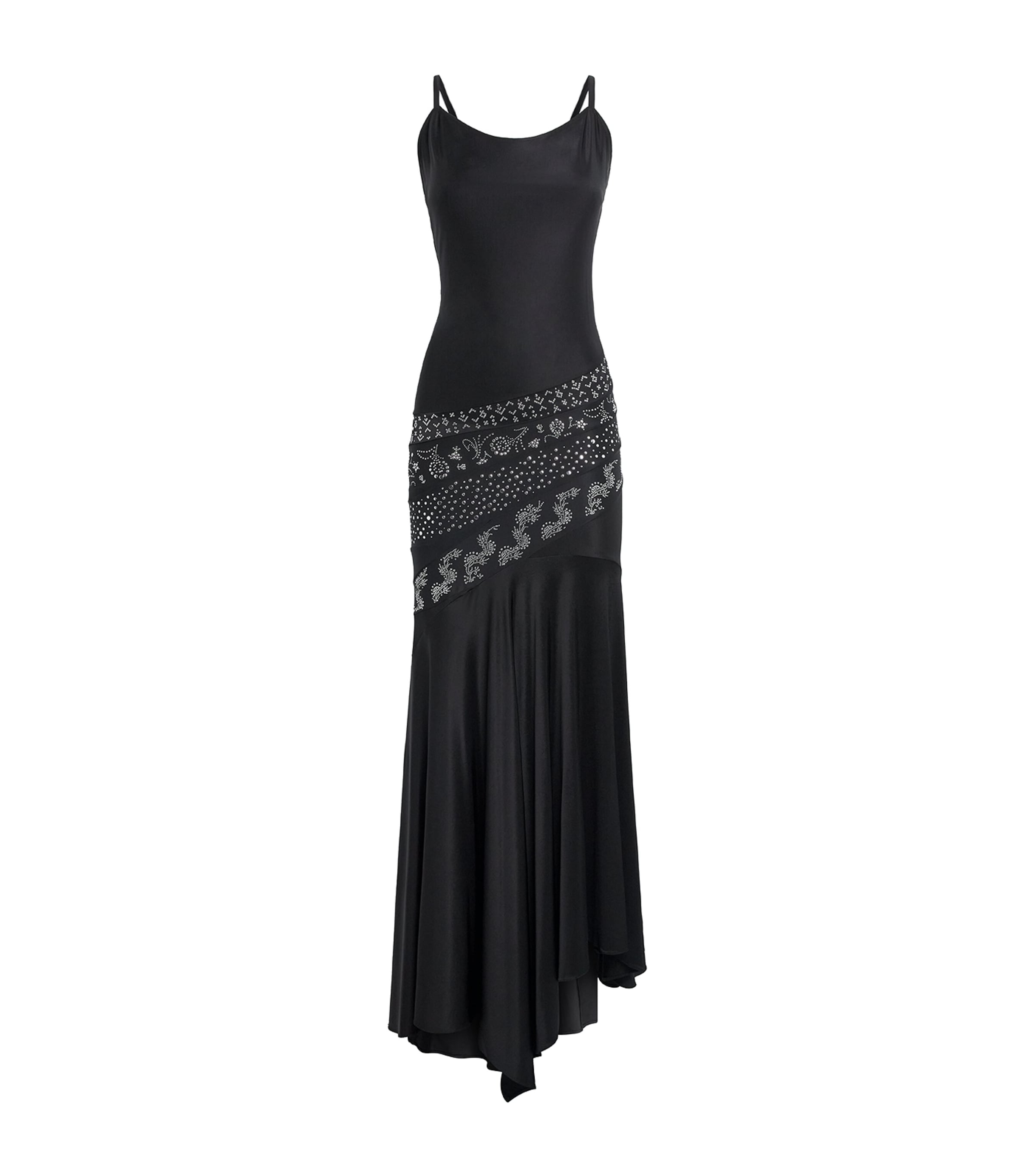 Rabanne Womens Asymmetric-Hem Embellished Gown Black
