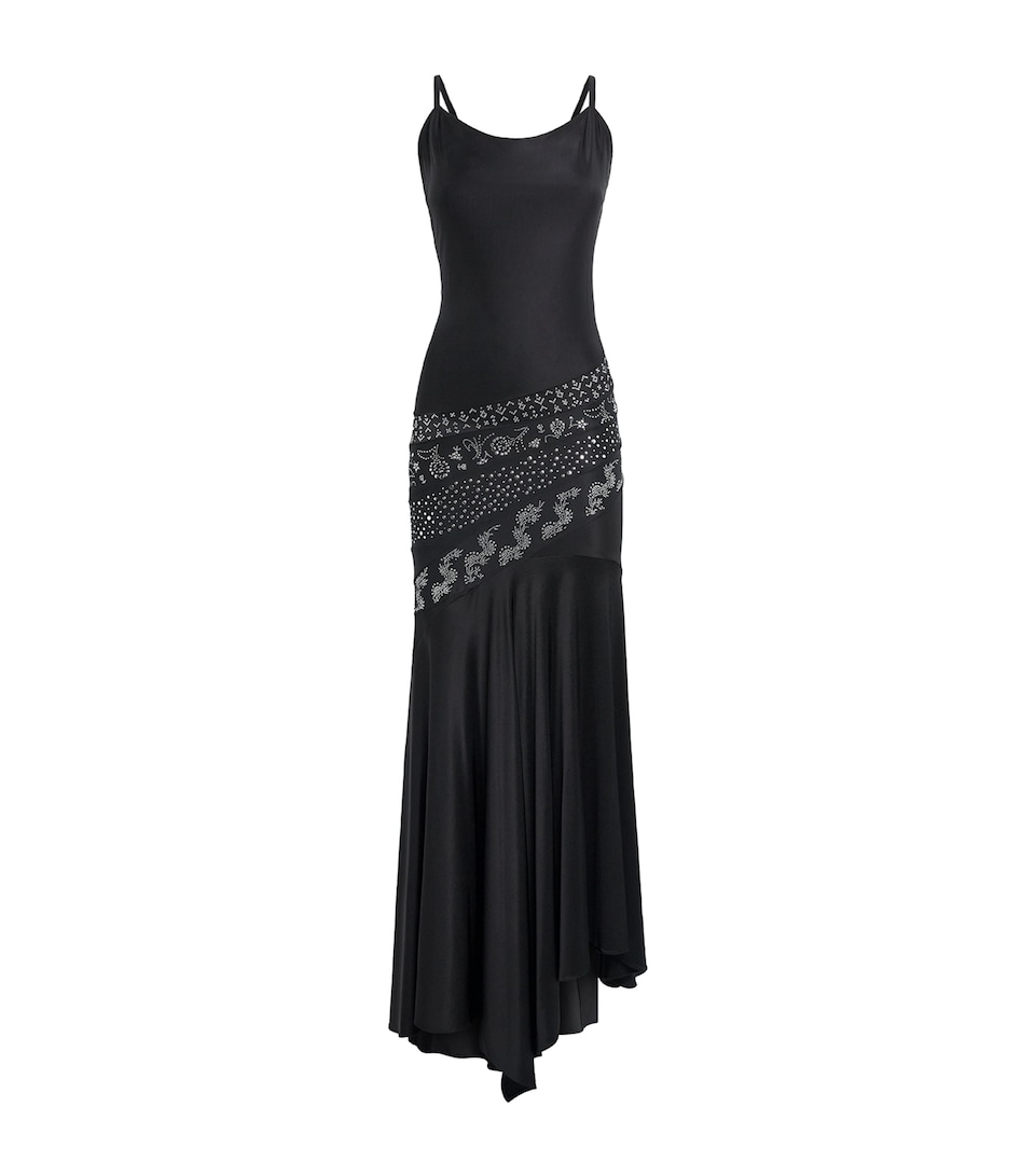 Rabanne Womens Asymmetric-Hem Embellished Gown Black