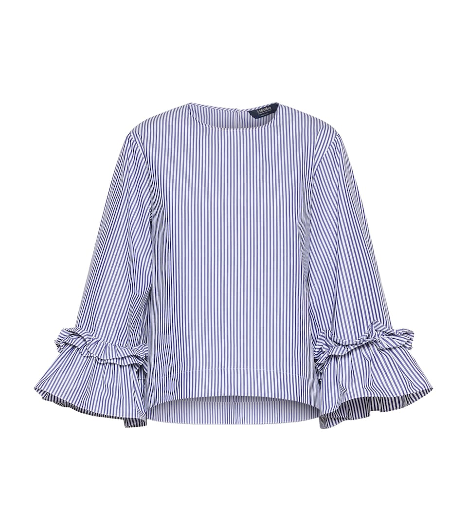 Max Mara Womens Cotton Stripe Blouse Light Blue