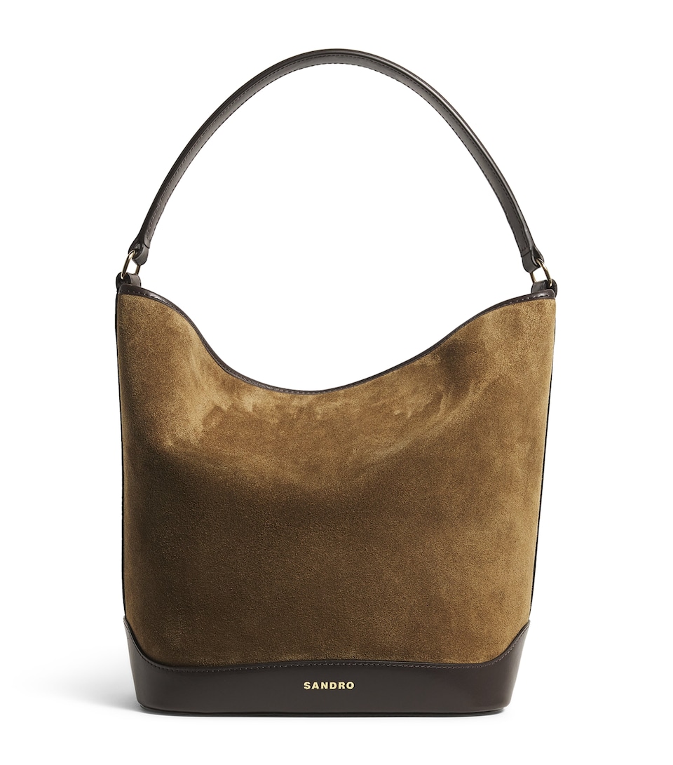 Sandro Paris Suede-Leather Bucket Bag Camel