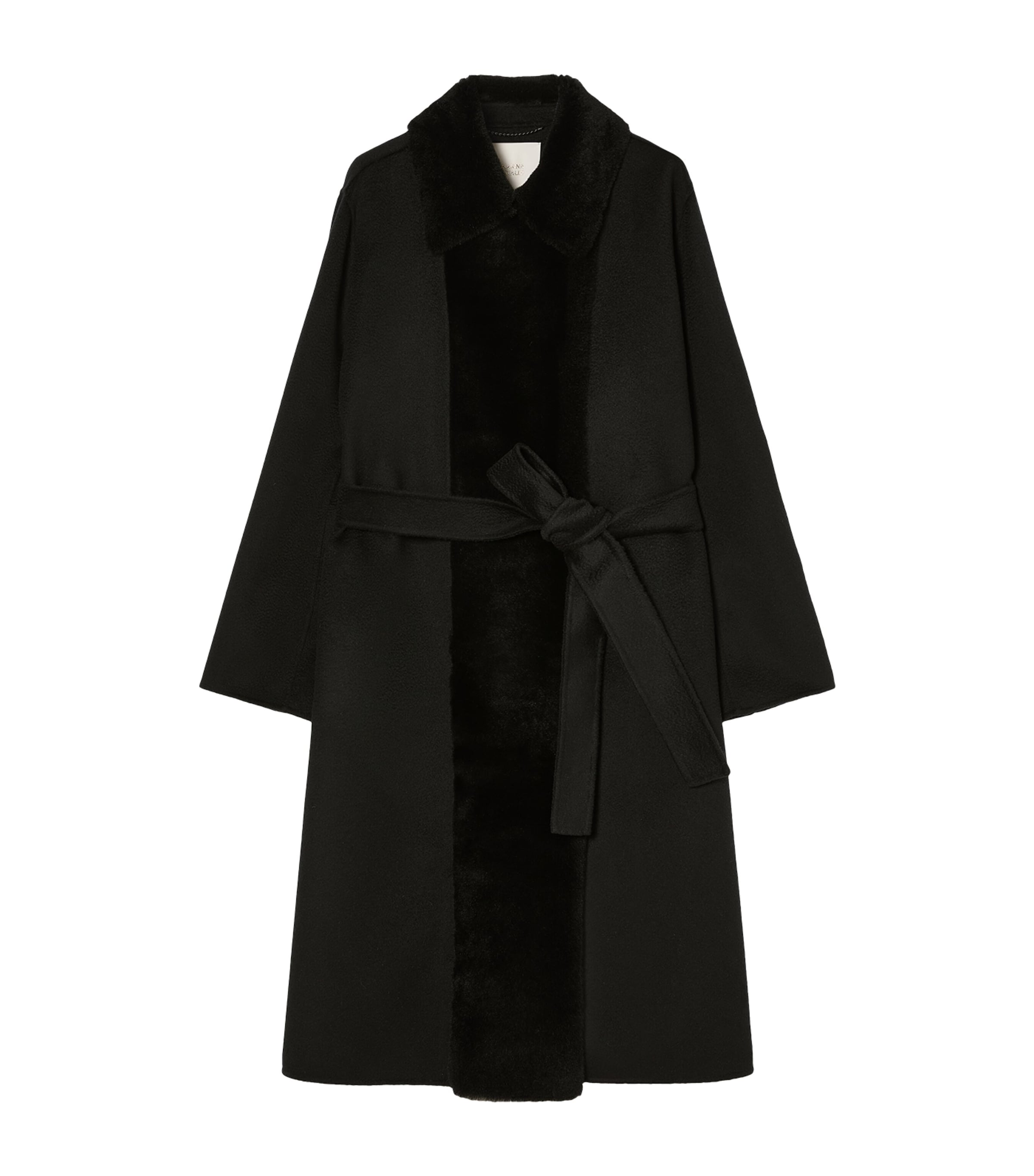 Marina Rinaldi Womens Wool Lamb-Fur Wrap Coat Black