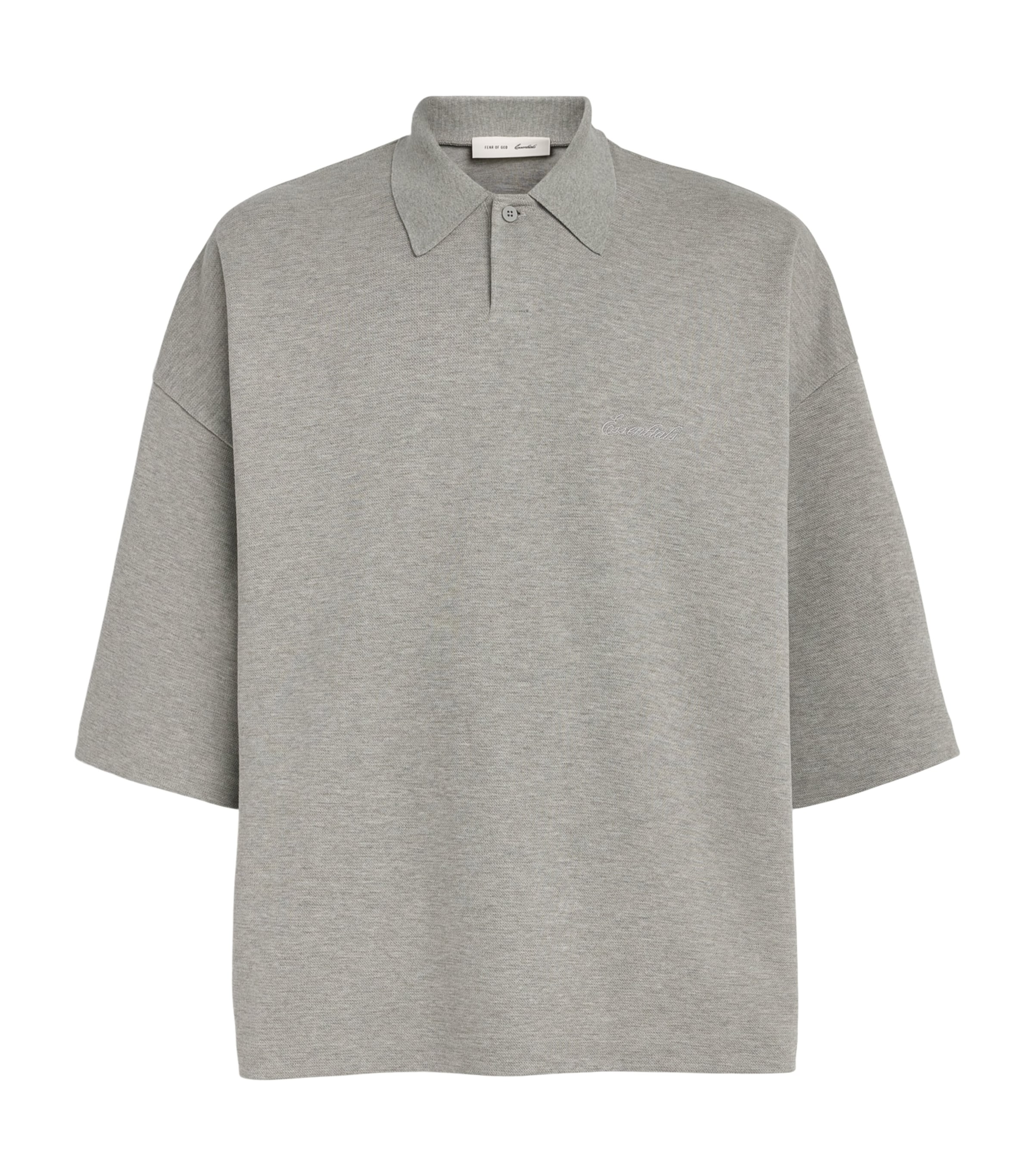 FEAR OF GOD ESSENTIALS Mens Cotton-Blend Signature '90s Polo Shirt Concrete Heather