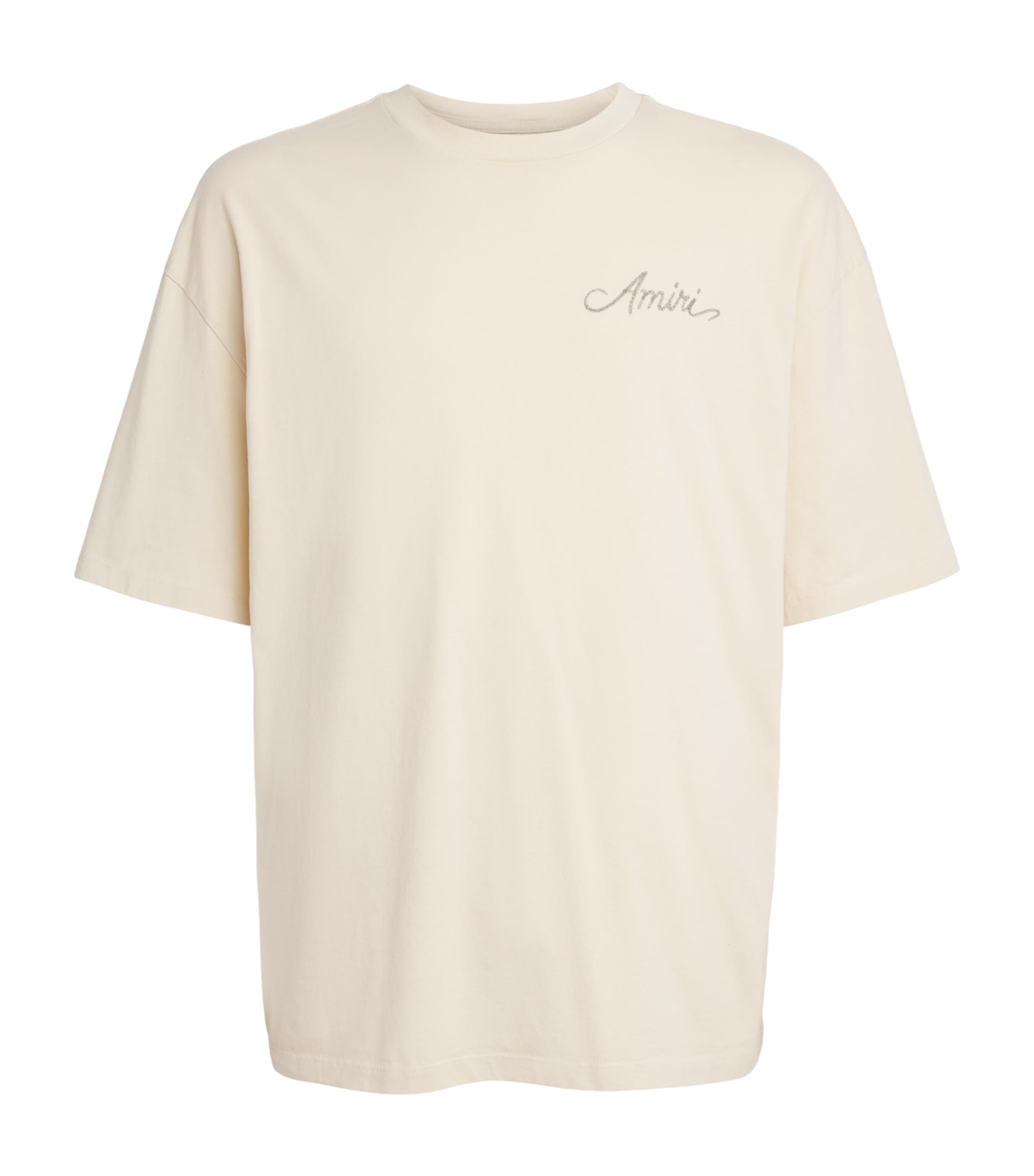 AMIRI Mens Cotton Check Patch T-Shirt Alabaster