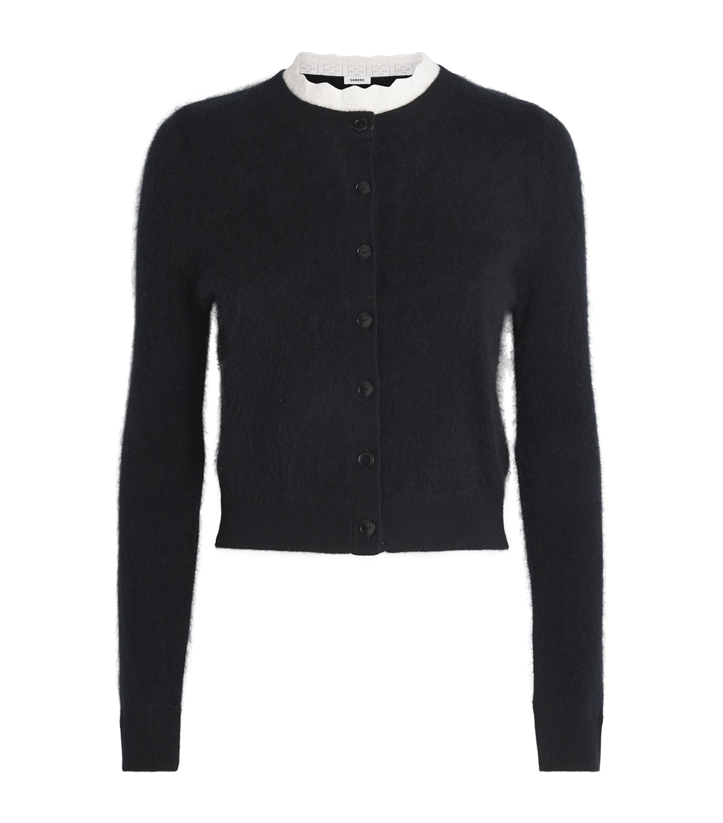 Wool Pointelle-Collar Cardigan
