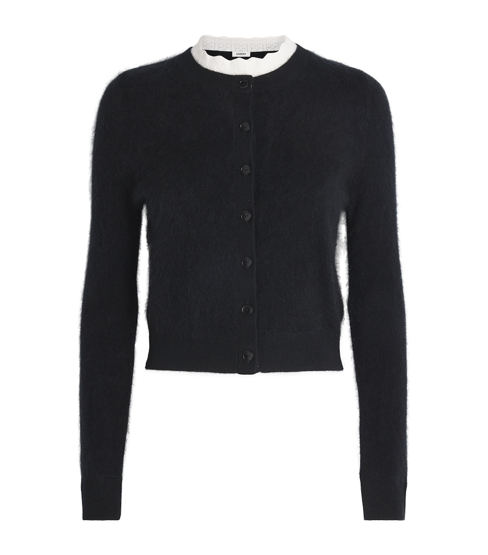 Wool Pointelle-Collar Cardigan