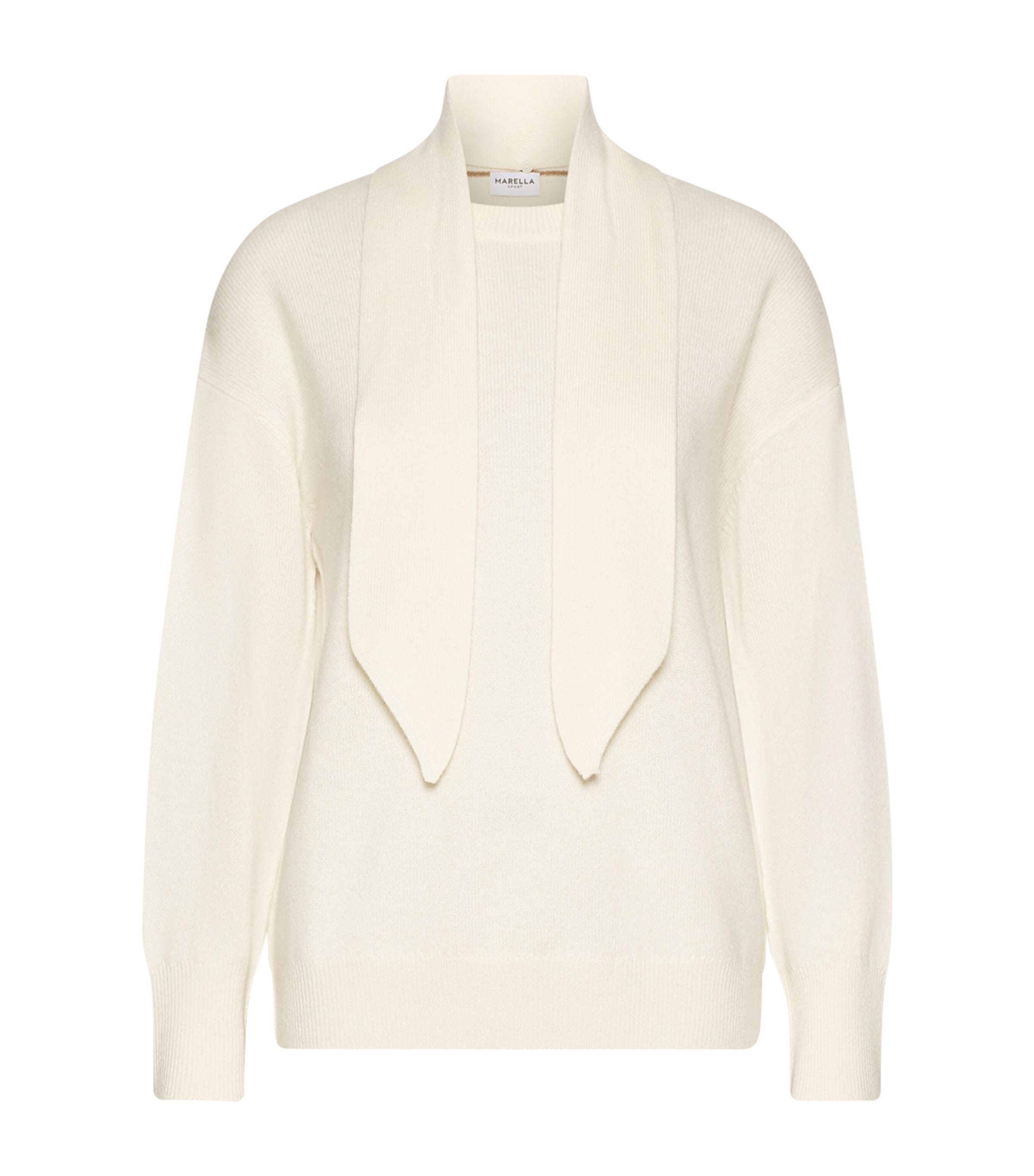 Marella Womens Wool-Cashmere Scarf-Detail Sweater Cream