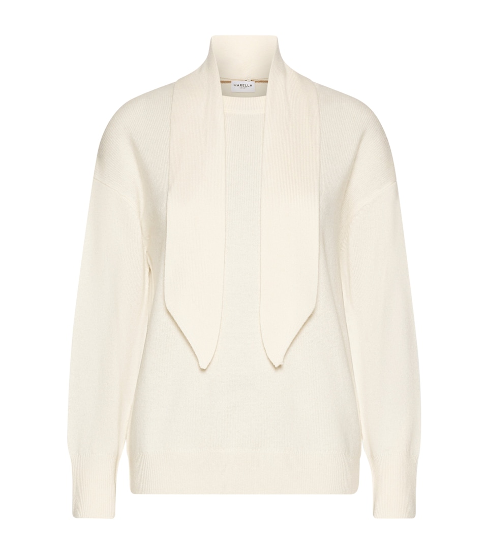 Marella Womens Wool-Cashmere Scarf-Detail Sweater Cream