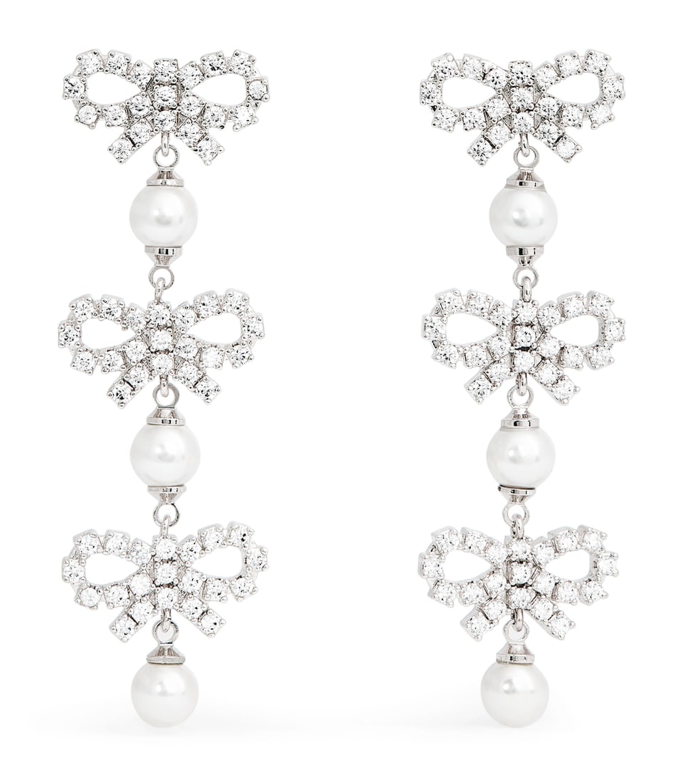 Crystal and Faux Pearl Bow Tiered Earrings