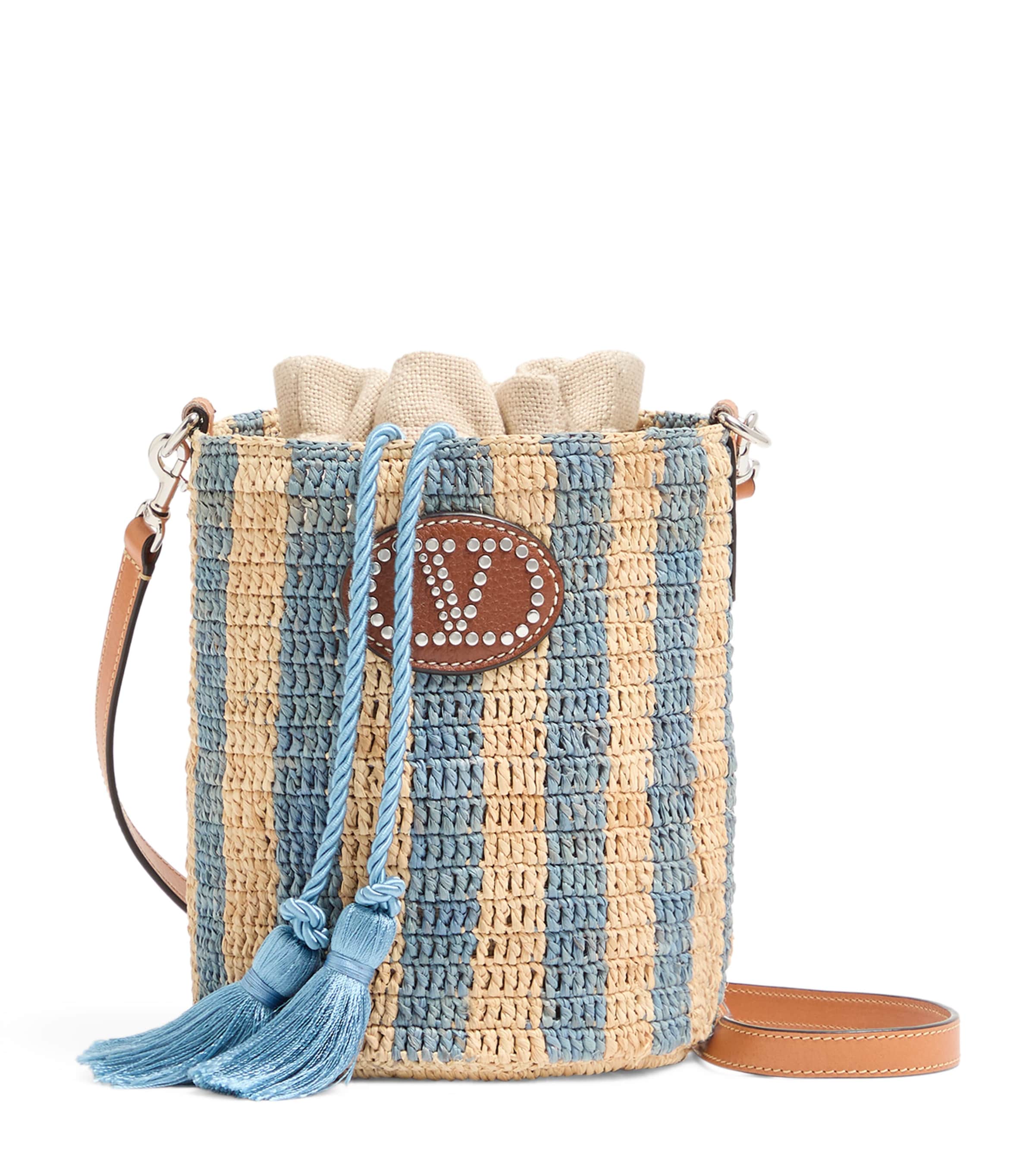Valentino Garavani Straw VLogo Signature Bucket Bag