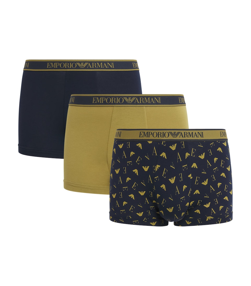 Emporio Armani Mens Stretch-Cotton Logo Trunks (Pack of 3) Blu/blu M