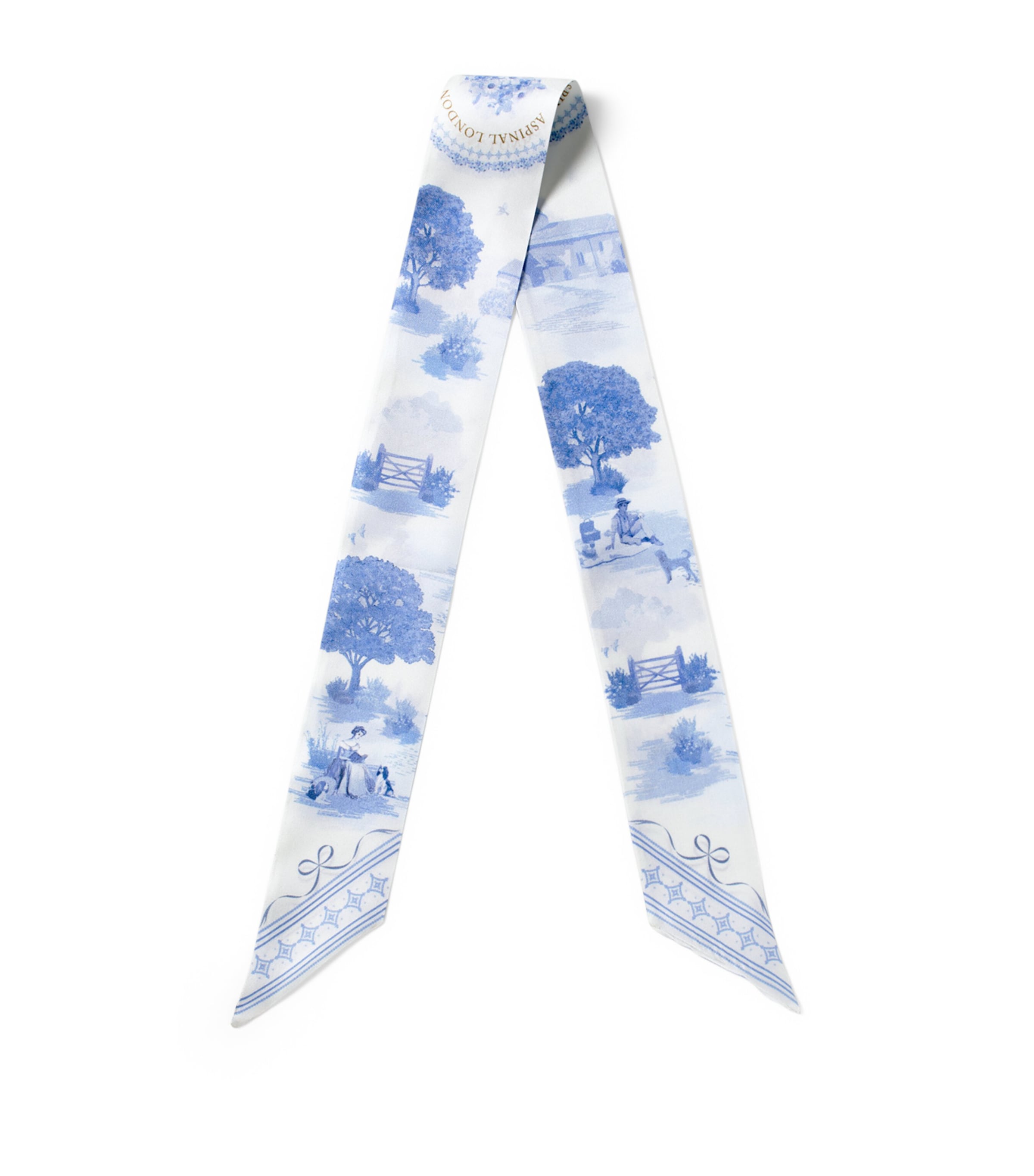 Aspinal Of London Silk Landscape Skinny Scarf Skyblue