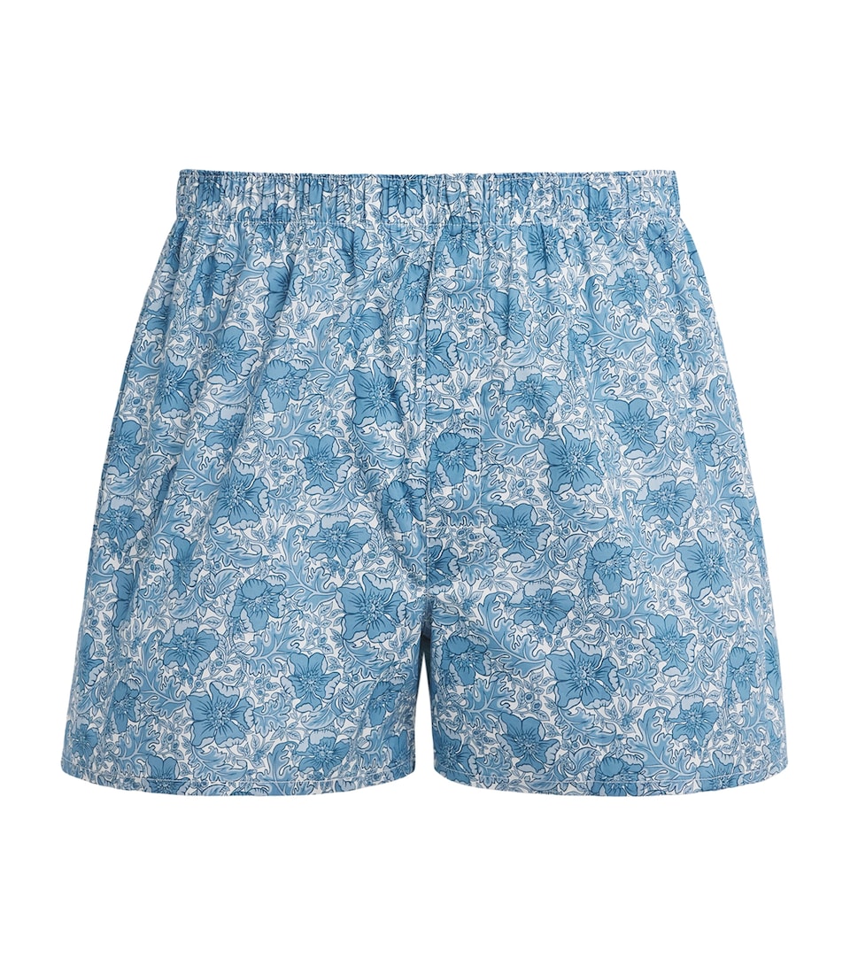 Sunspel Mens Cotton Printed Boxer Shorts Buxb Stn Blu Mon Flr