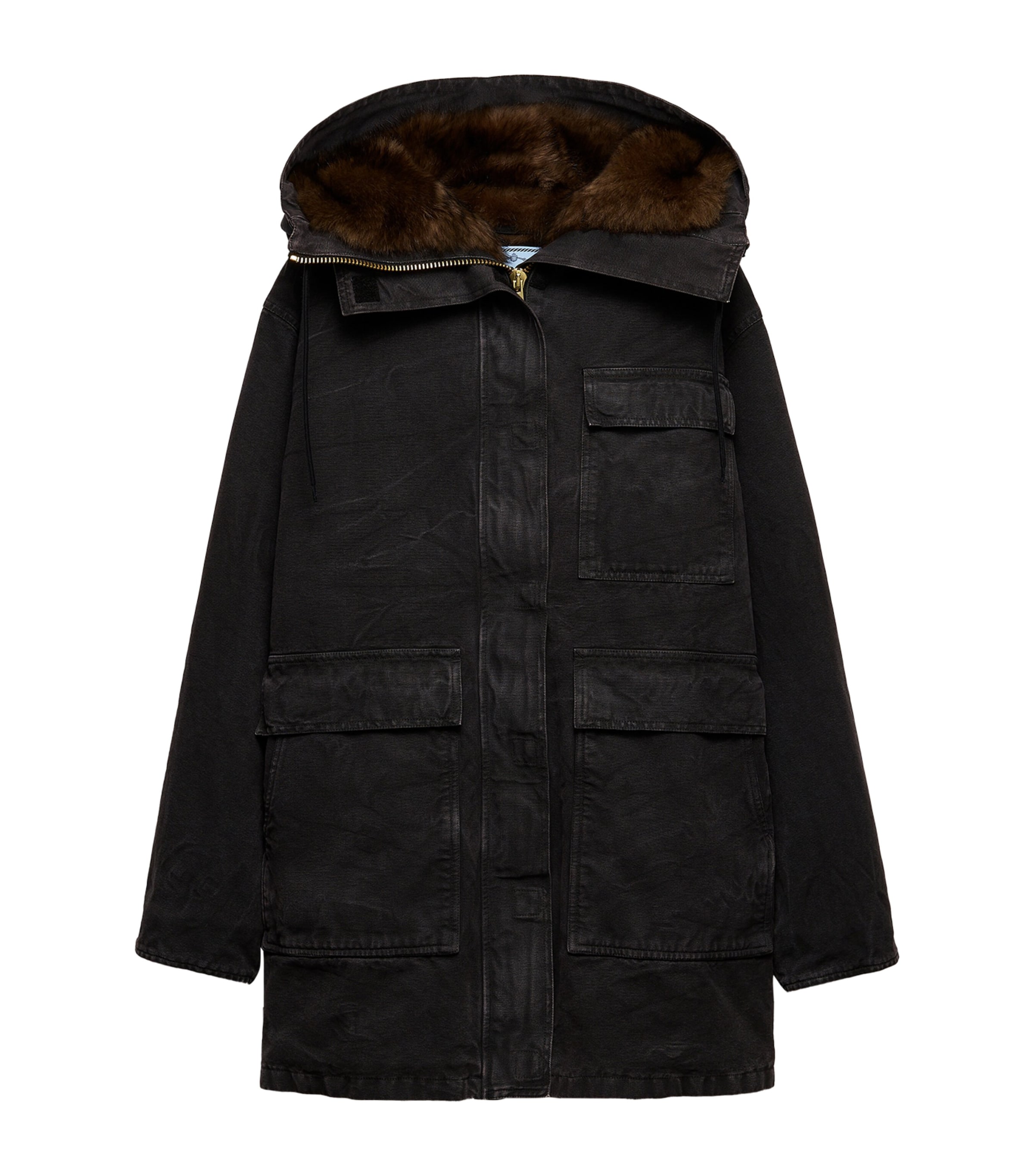 Canvas Shearling-Hood Coat