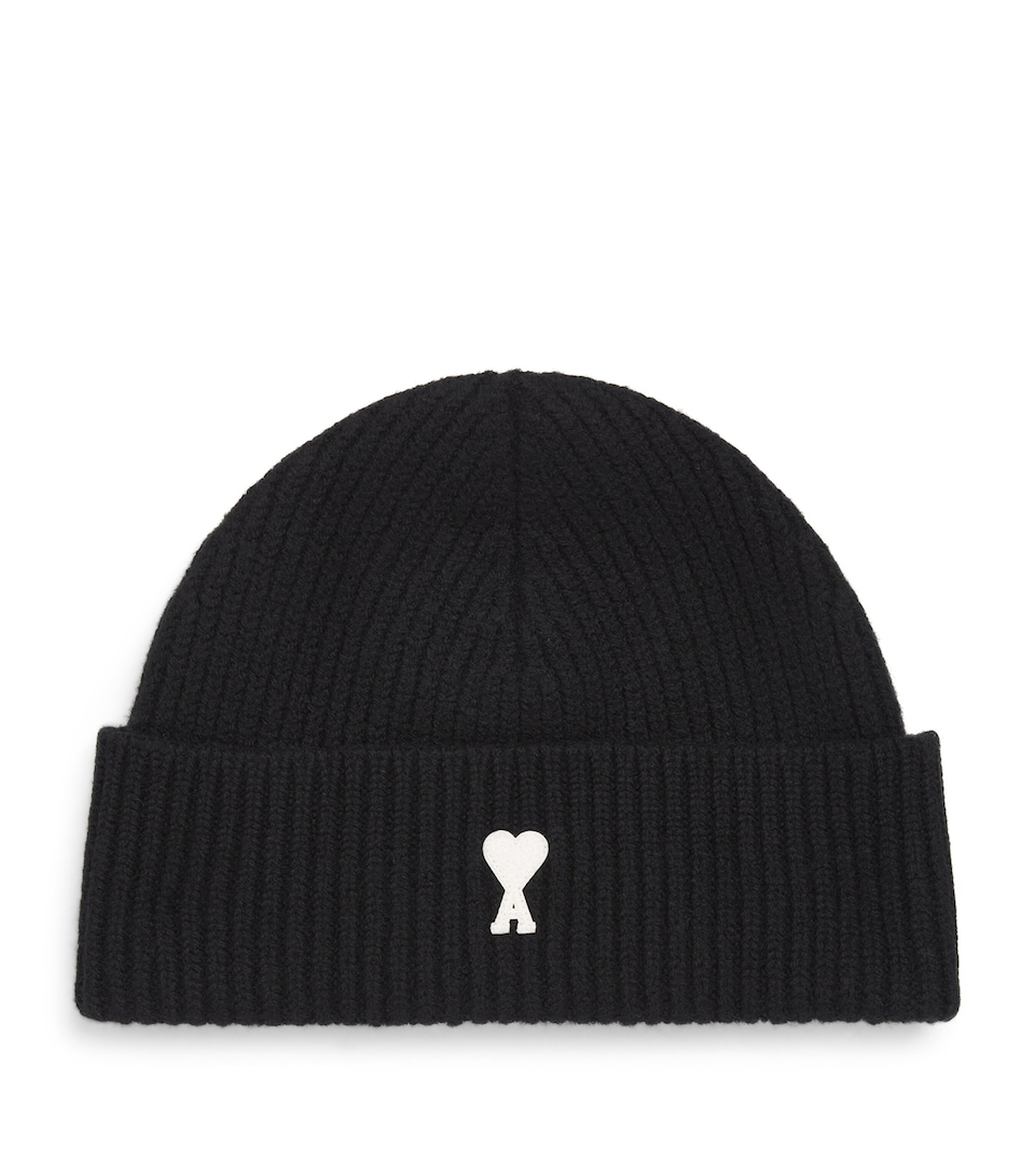 AMI Paris Wool Ami de Coeur Beanie Noir/ecru