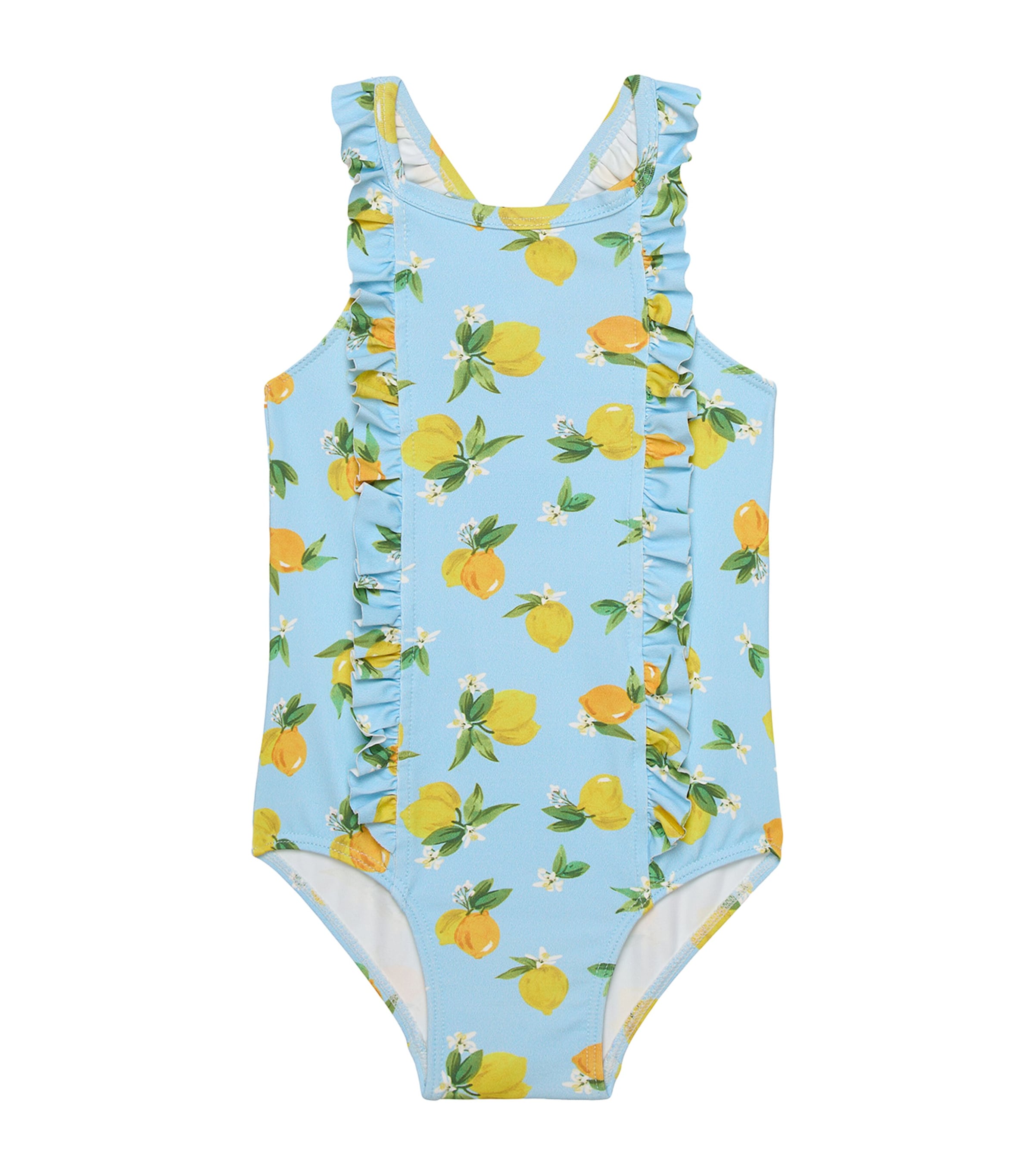 Trotters Ruffle Lemon Print Swimsuit (2-5 Years) Aqua/lemon