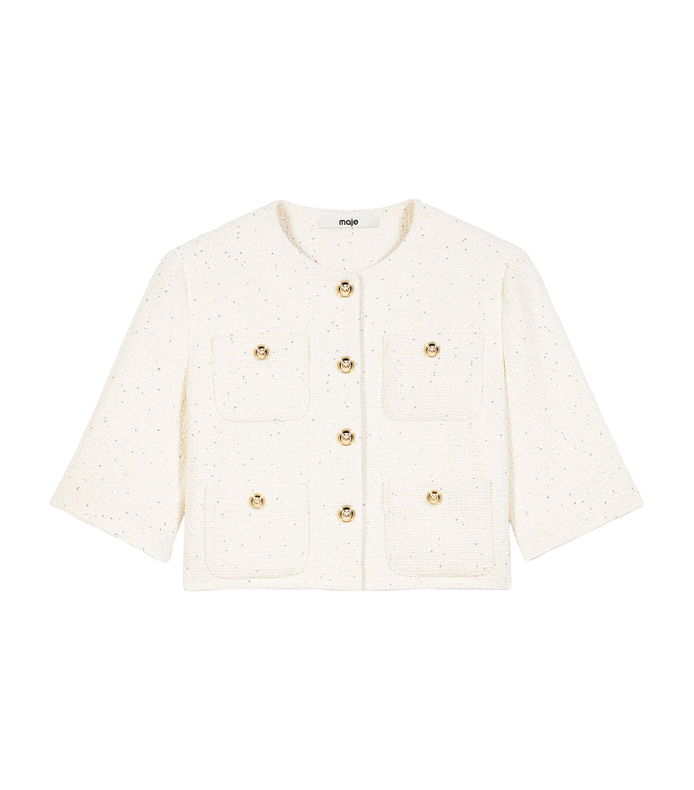 Maje Womens Tweed Cropped Jacket Ecru
