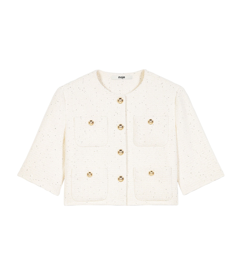 Maje Womens Tweed Cropped Jacket Ecru