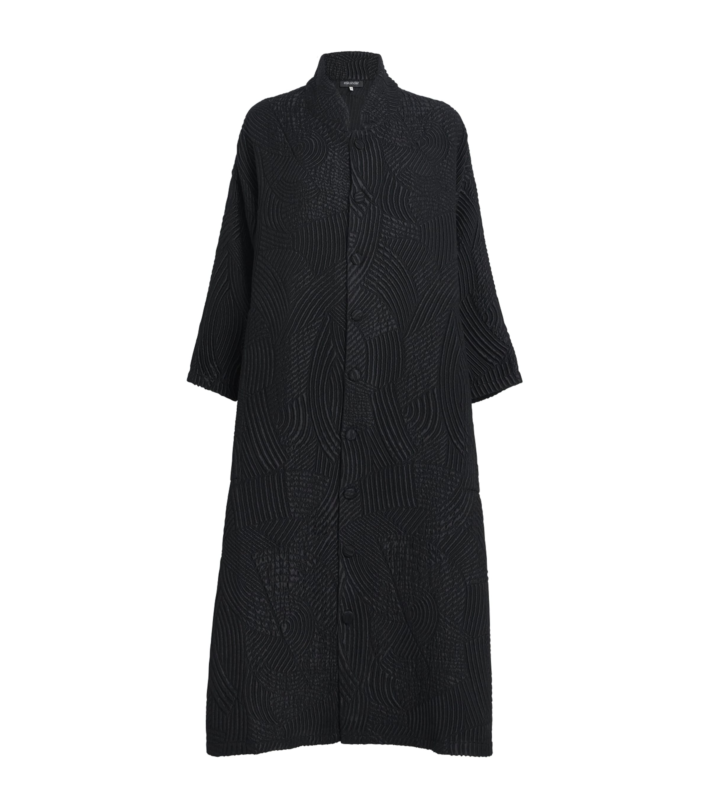 Silk-Wool-Blend Stand-Collar Coat