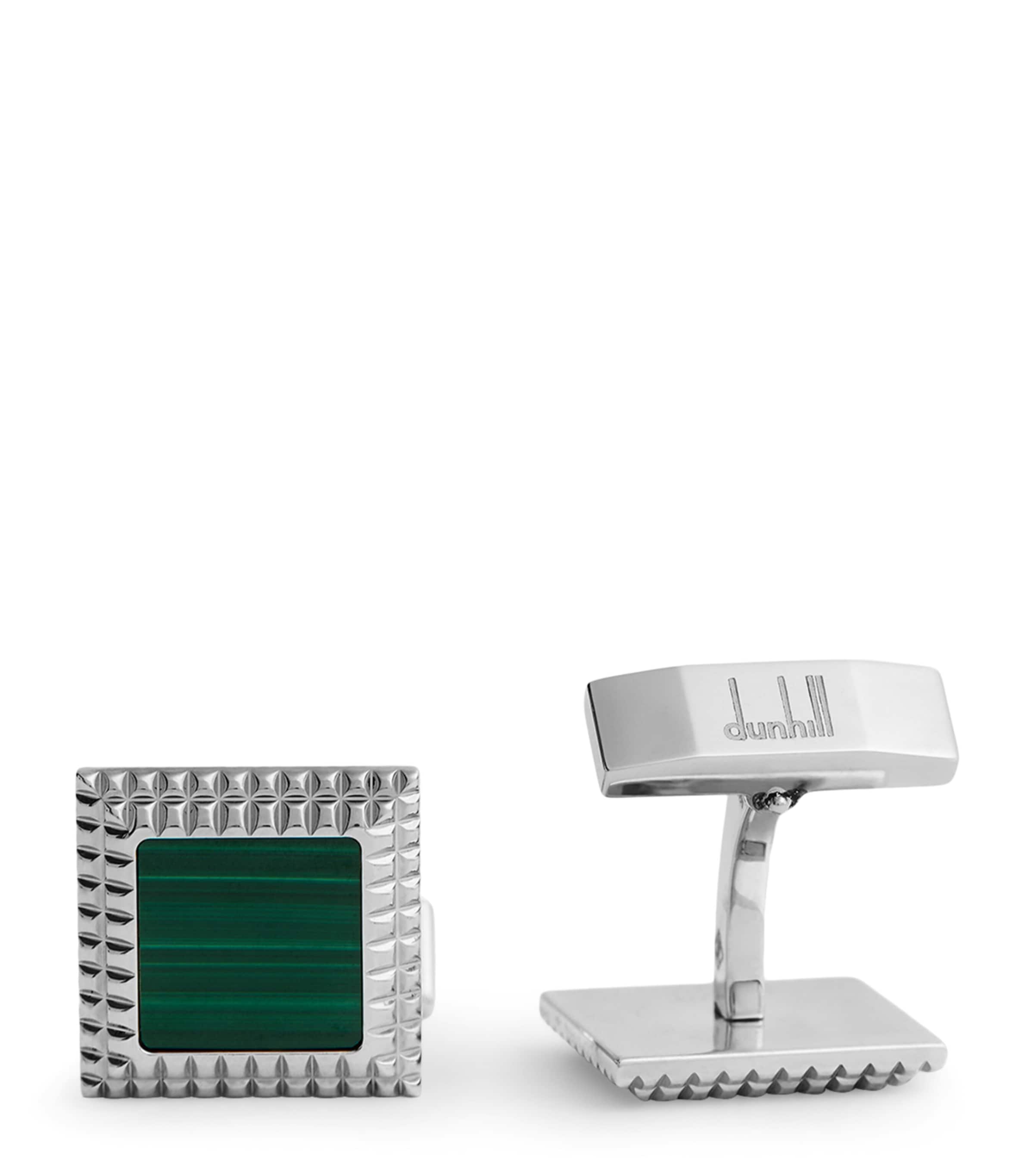Rhodium-Plated Silver and Malachite Hobnail Cufflinks