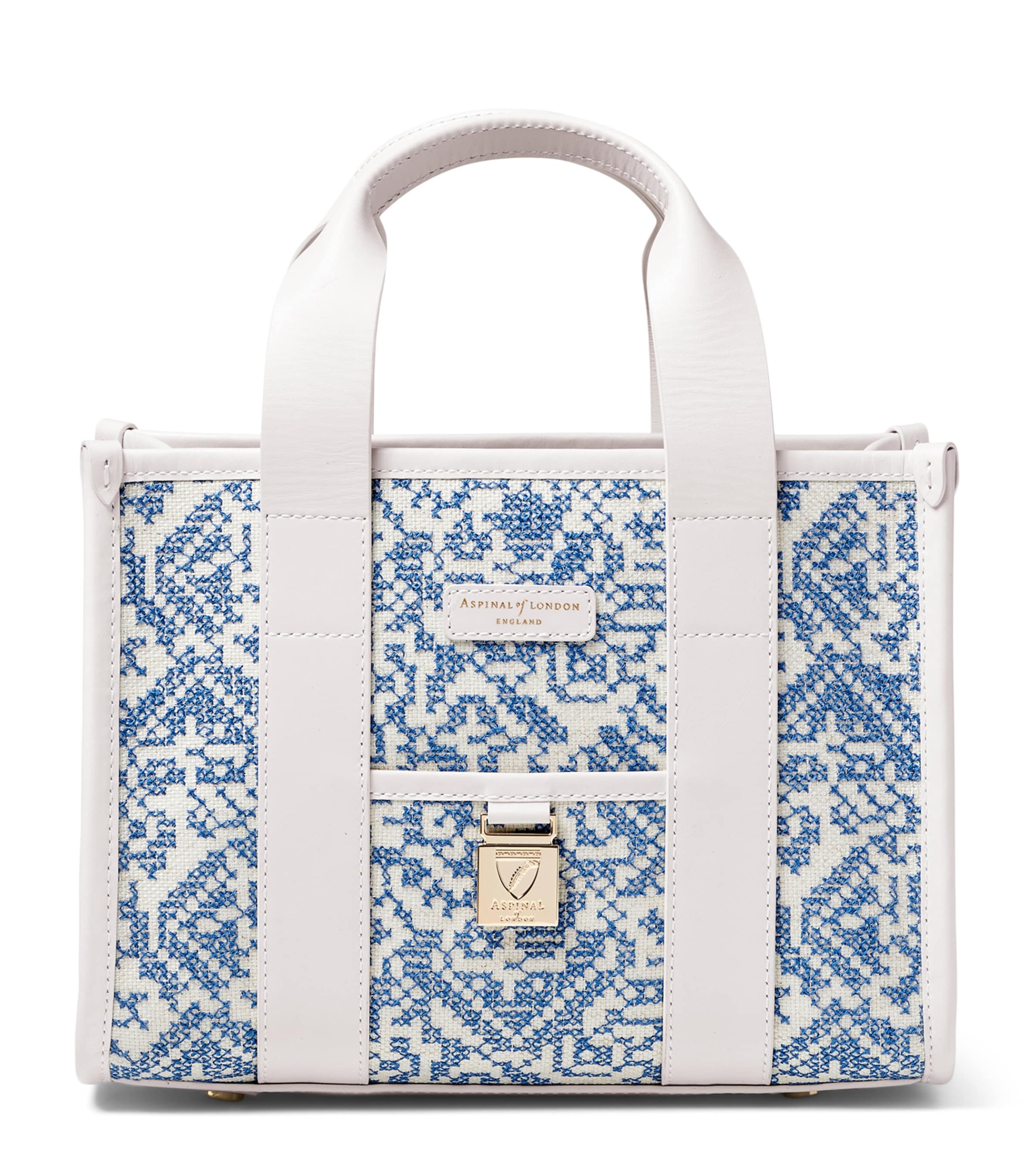 Aspinal Of London Canvas Raffia Henley Tote Bag Skyblue