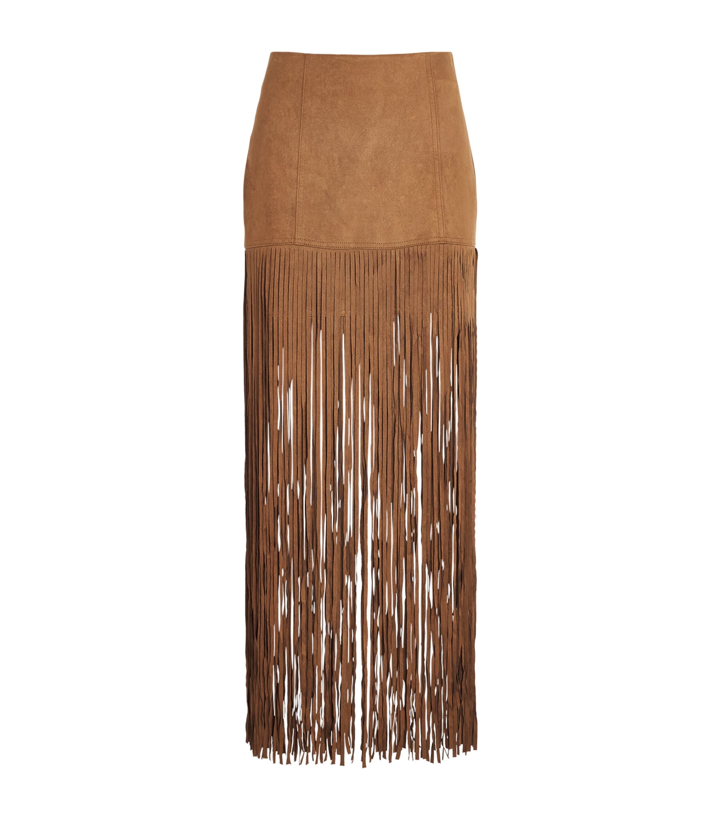 Toccin Womens Faux Leather Fringe Soren Midi Skirt Cedar