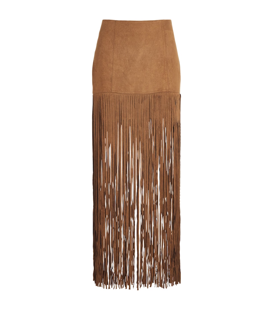 Toccin Womens Faux Leather Fringe Soren Midi Skirt Cedar