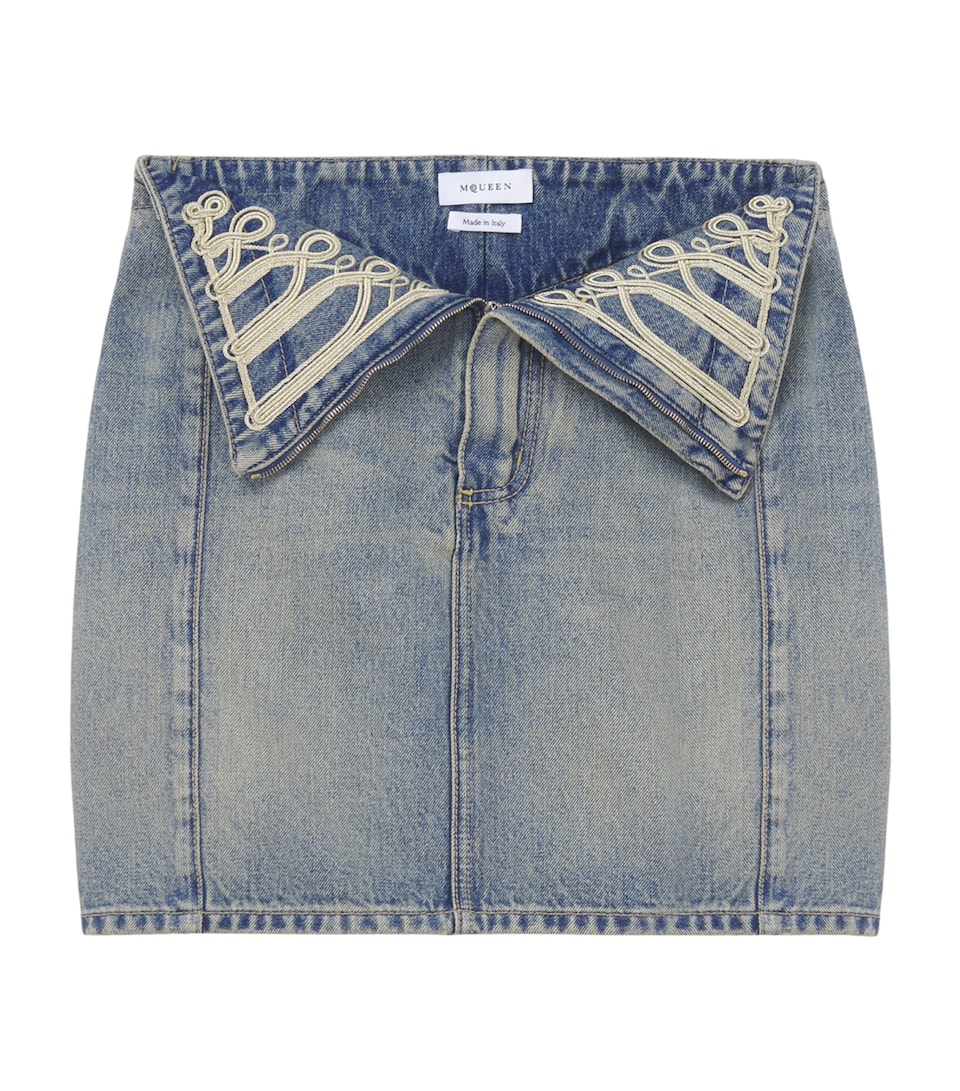 McQueen Womens Denim Fold-Over Mini Skirt